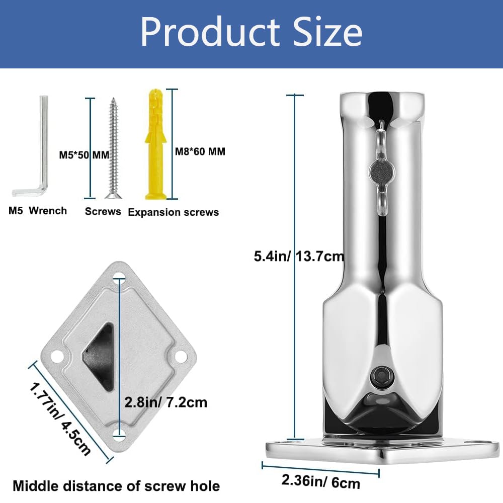 Heavy Duty 304 Stainless Steel Adjustable Flag Pole Holder O754375