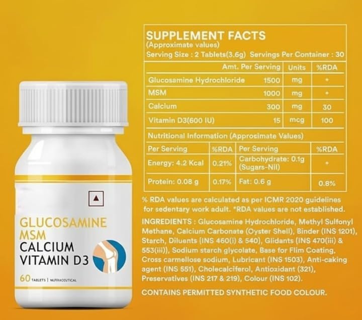 Glucosamine Tablets with MSM Calcium & Vitamin D3 60 Tablets L43179