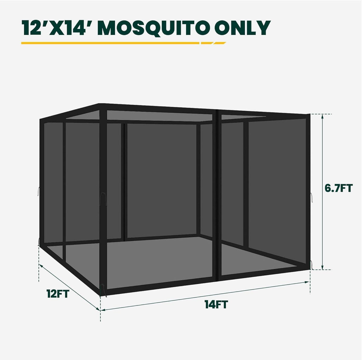 12' x 14' 4-Panel Gazebo Mosquito Netting with Zippers, Black G736165