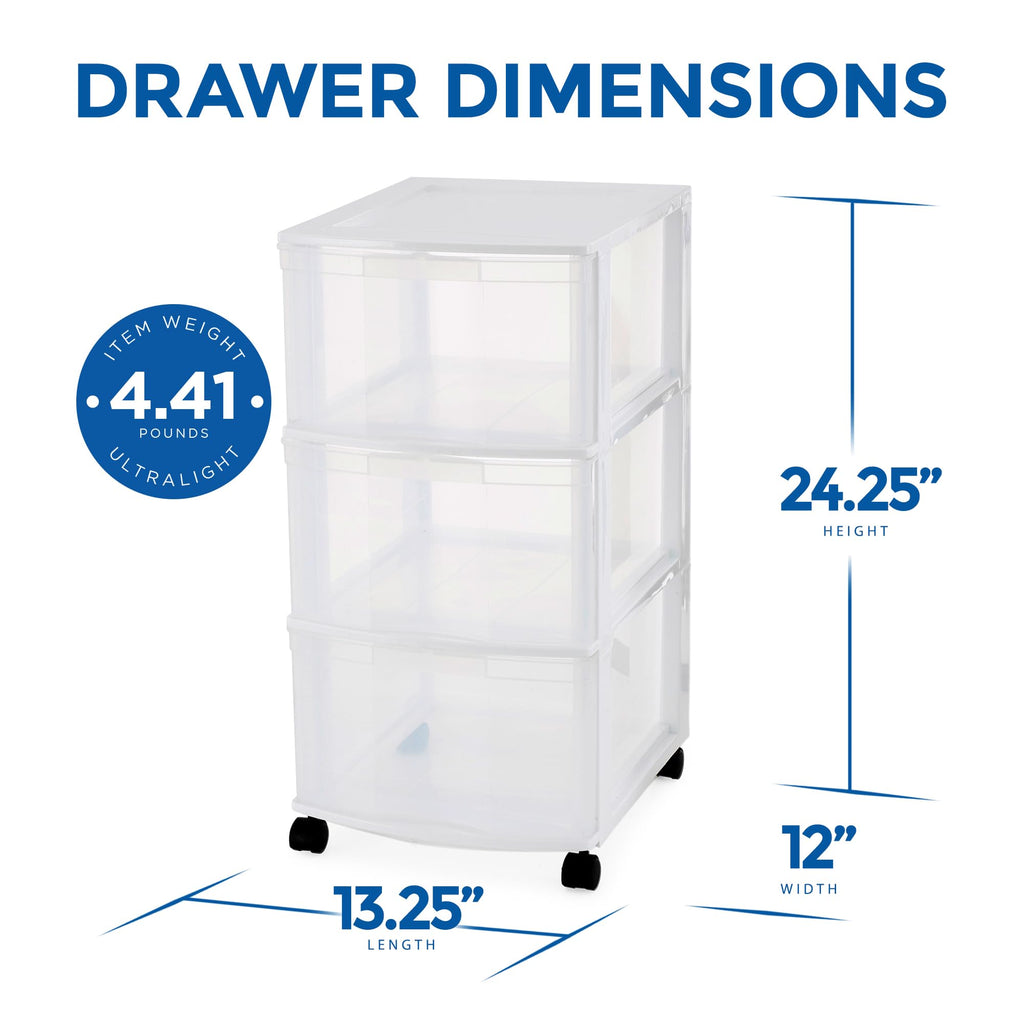 3 Drawer Plastic Rolling Organizer Cart J775379