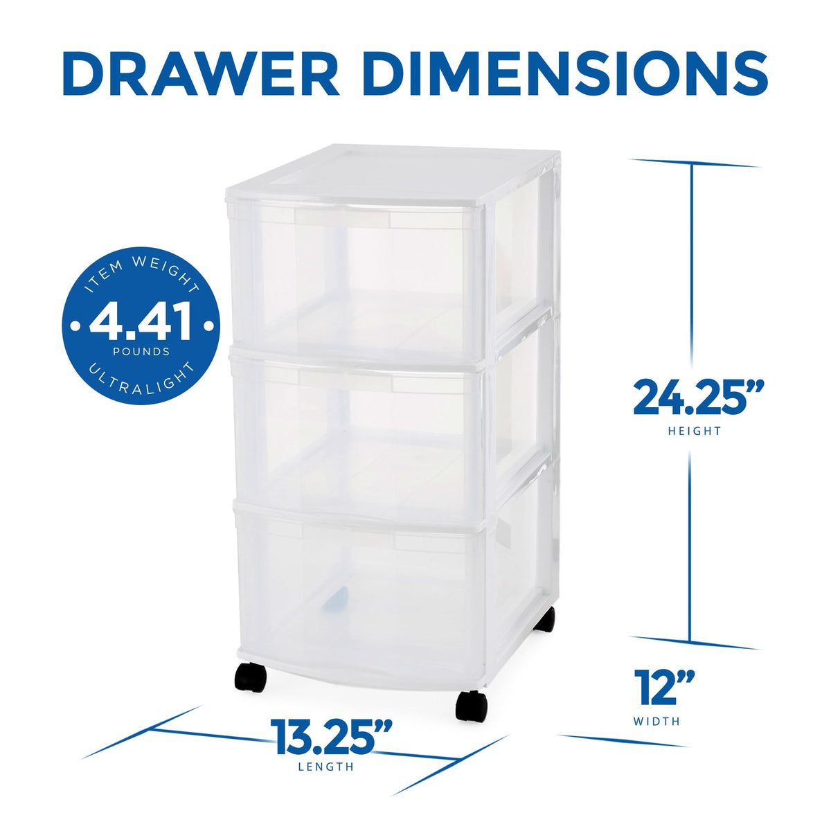 3 Drawer Plastic Rolling Organizer Cart J775379