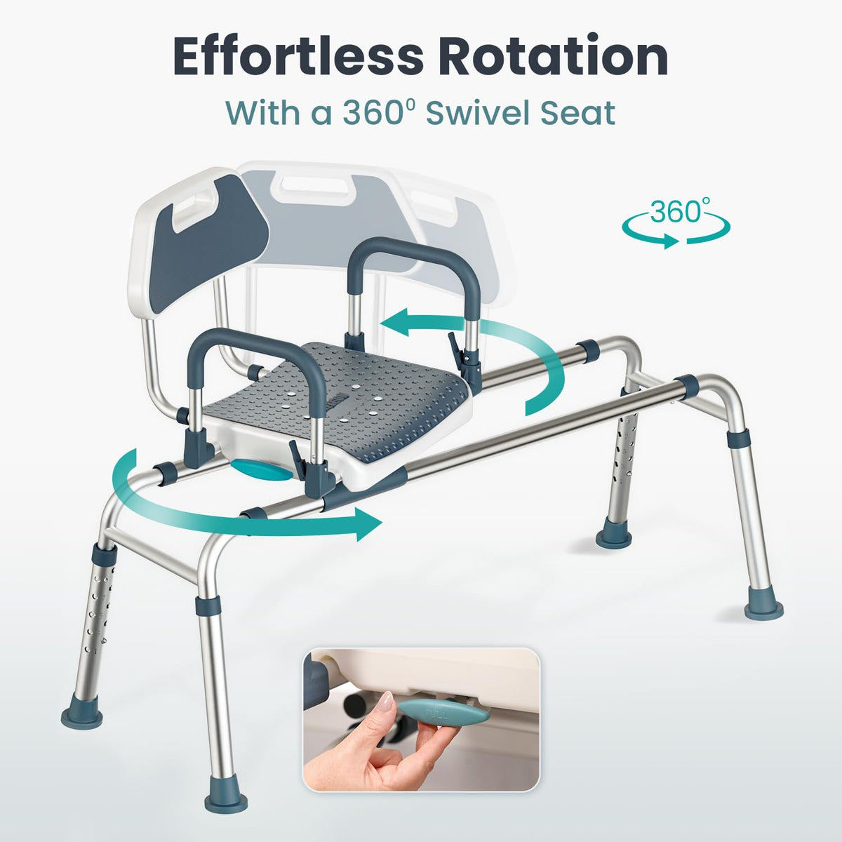 Dark Blue Sliding Shower Chair Tub Transfer Bench with Swivel Seat M251