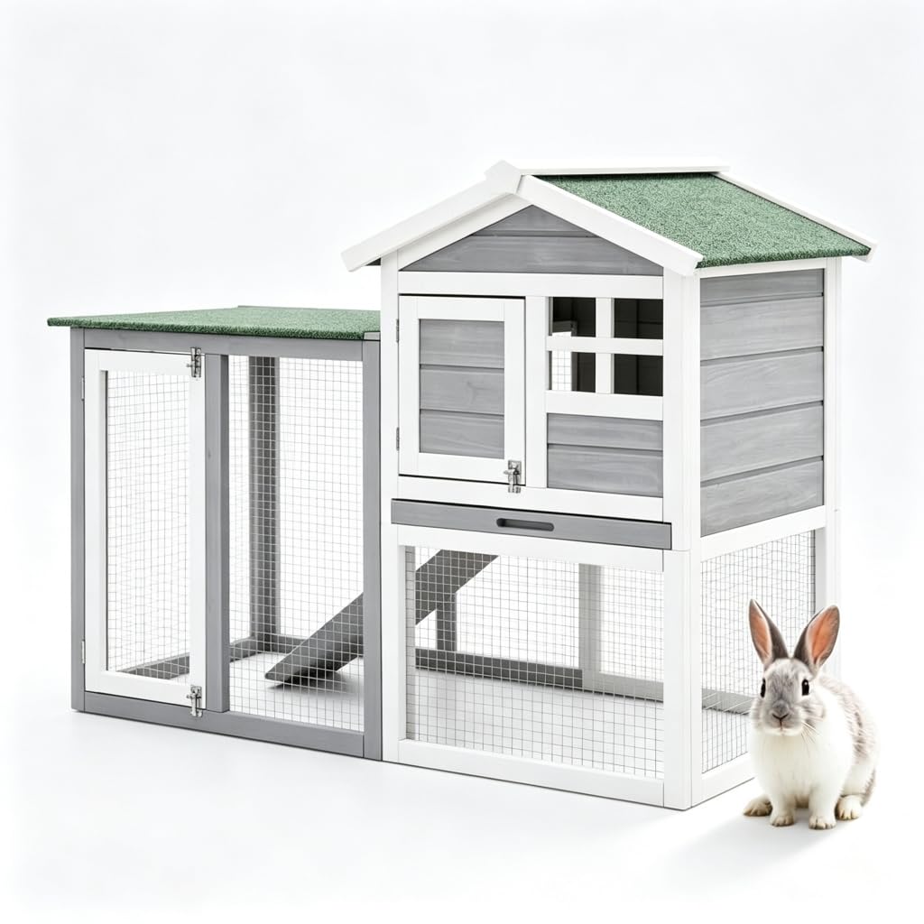 48" 2-Story Wooden Rabbit Hutch with Ramp Y607052