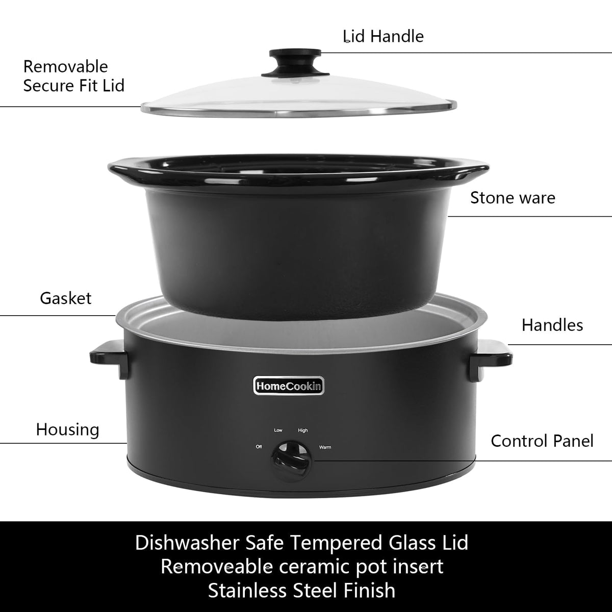 7 Quart Oval Manual Slow Cooker with 3 Cooking Settings J238