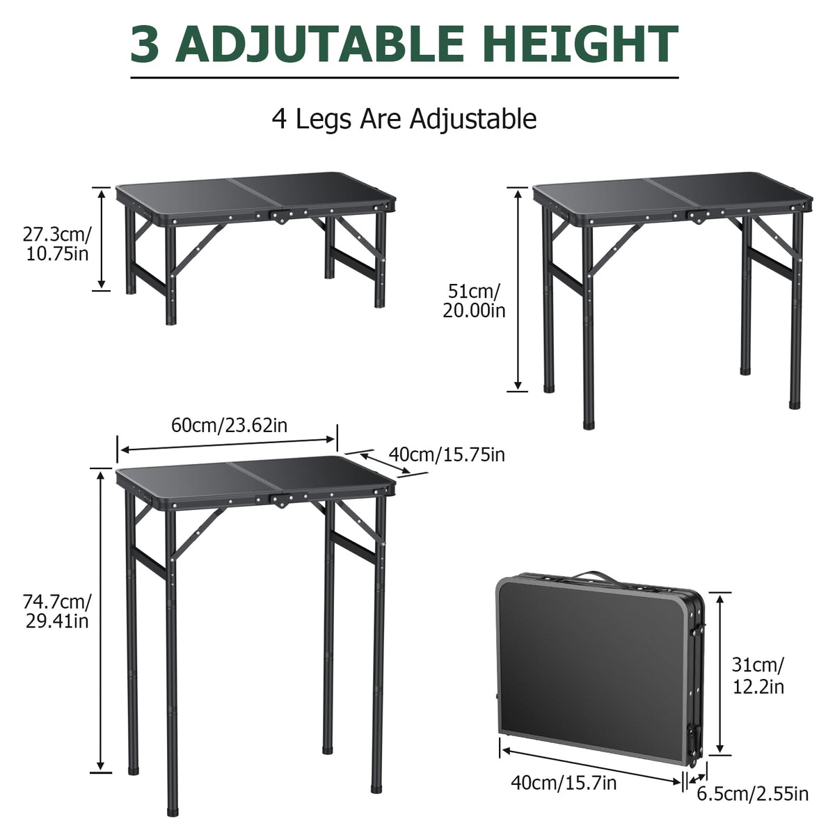 Folding Camping Table 3 Adjustable Height K27633