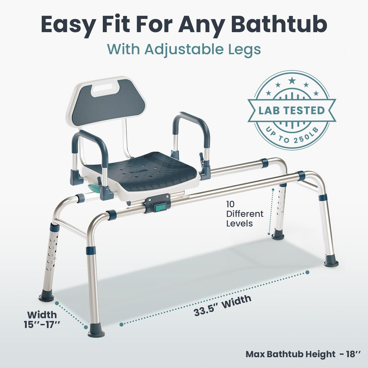 Dark Blue Sliding Shower Chair Tub Transfer Bench with Swivel Seat M251