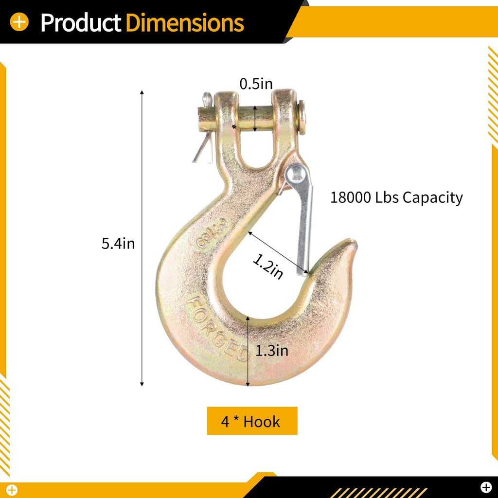 4-Pack 3/8 Forged Clevis Slip Hooks with Safety Latch I42803