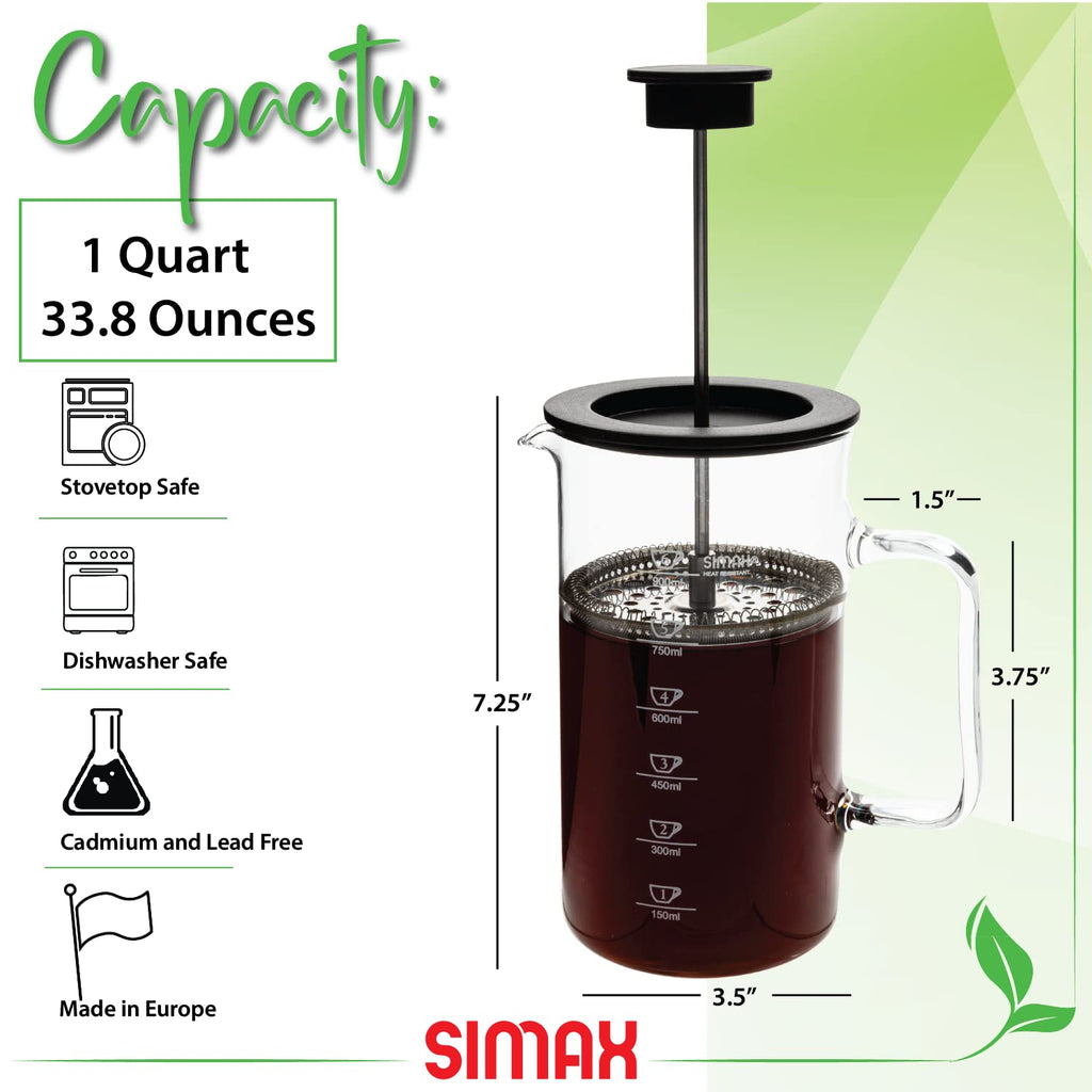 1 Liter Dishwasher Safe Borosilicate Glass French Press M77167