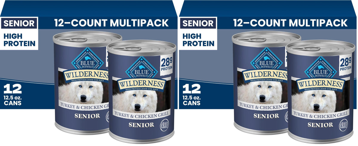 High Protein Wet Food for Senior Dogs, Turkey & Chicken, 12.5-oz Cans, Pack of 24 W5790