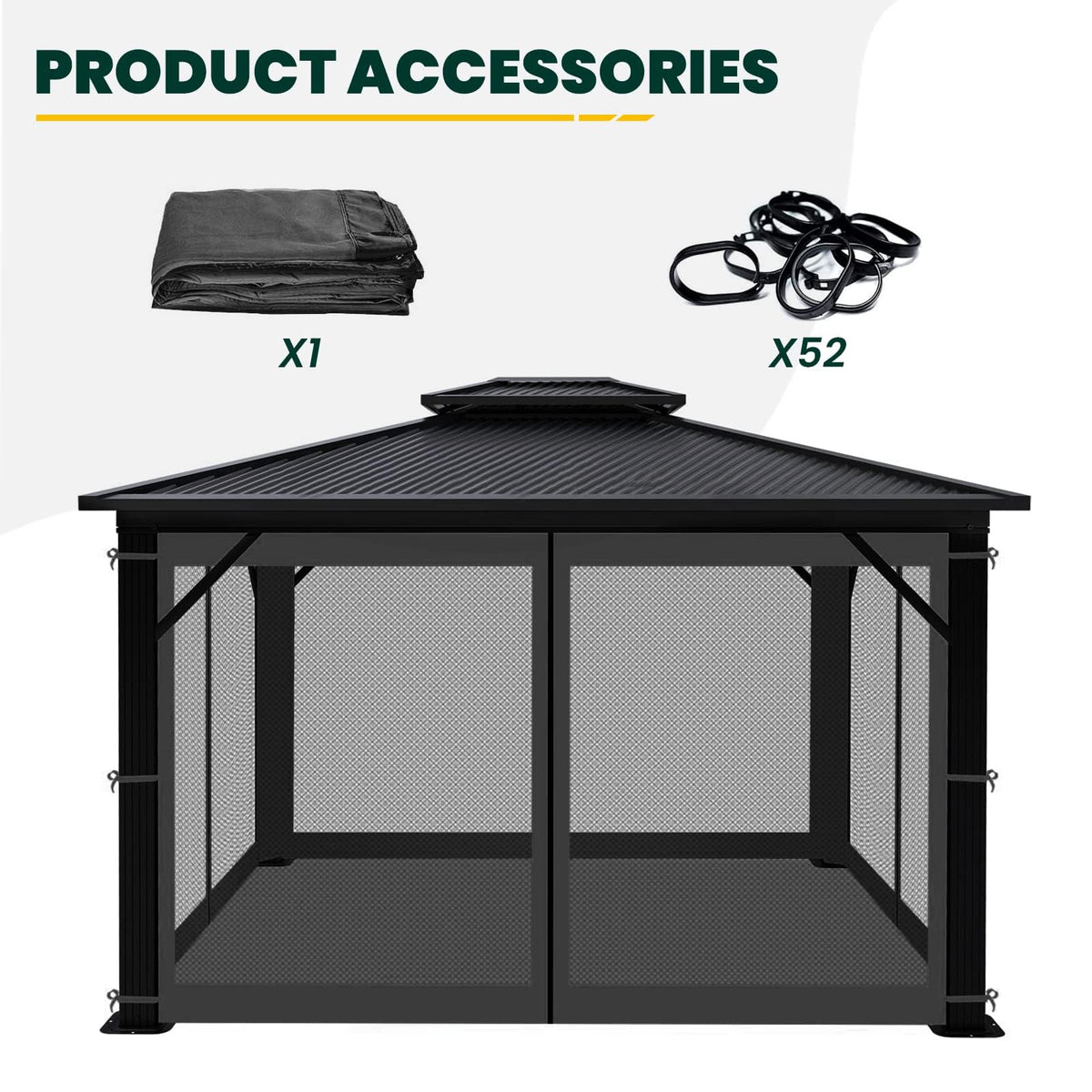 12' x 14' 4-Panel Gazebo Mosquito Netting with Zippers, Black G736165