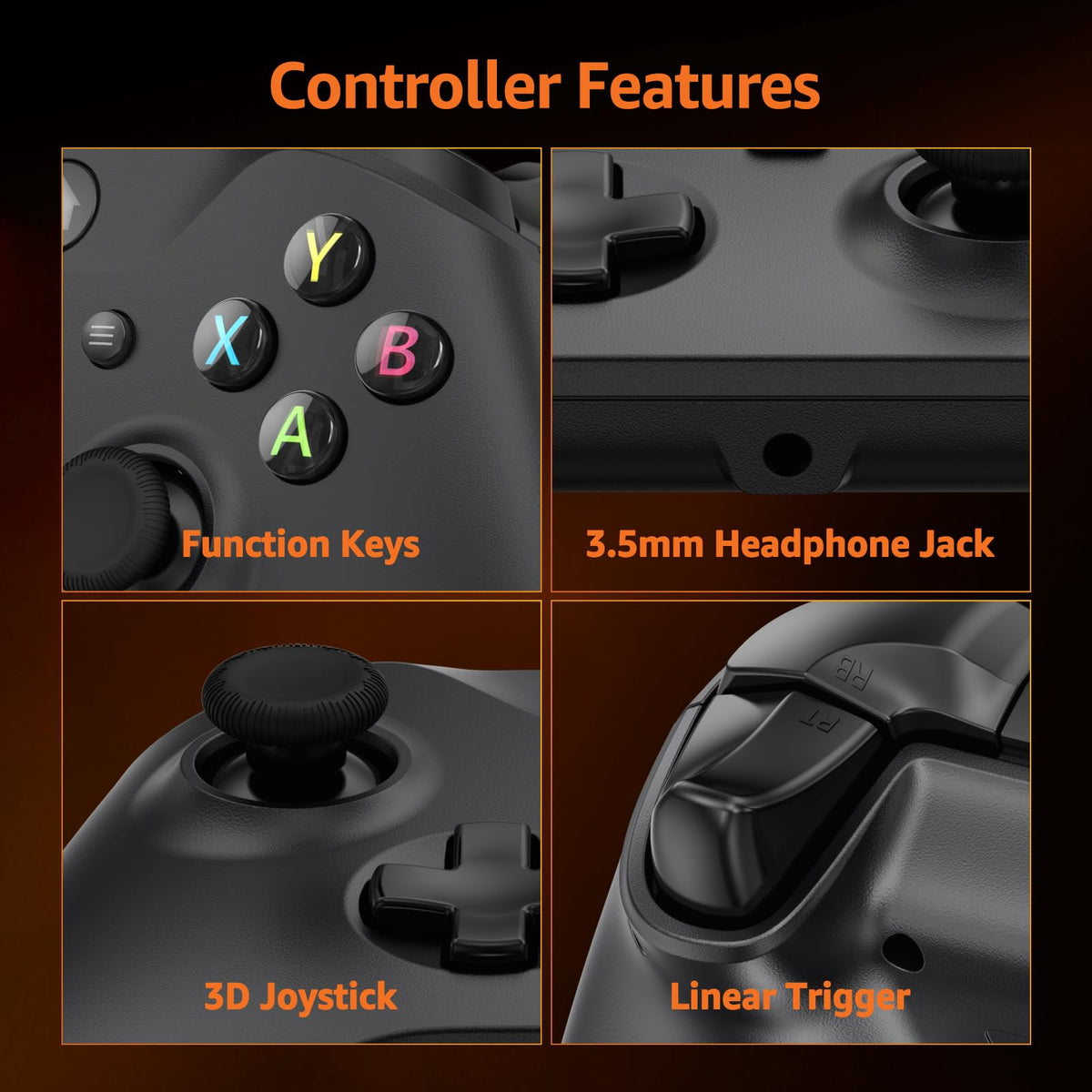 Wired Controller with 3.5mm Audio Jack Dual Vibration Black T7402