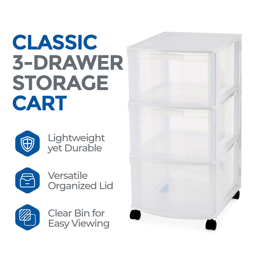 3 Drawer Plastic Rolling Organizer Cart J775379