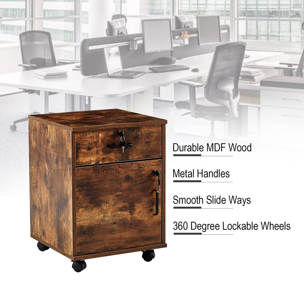 1 Drawer Wood File Cabinet with Lock and Wheels B570377