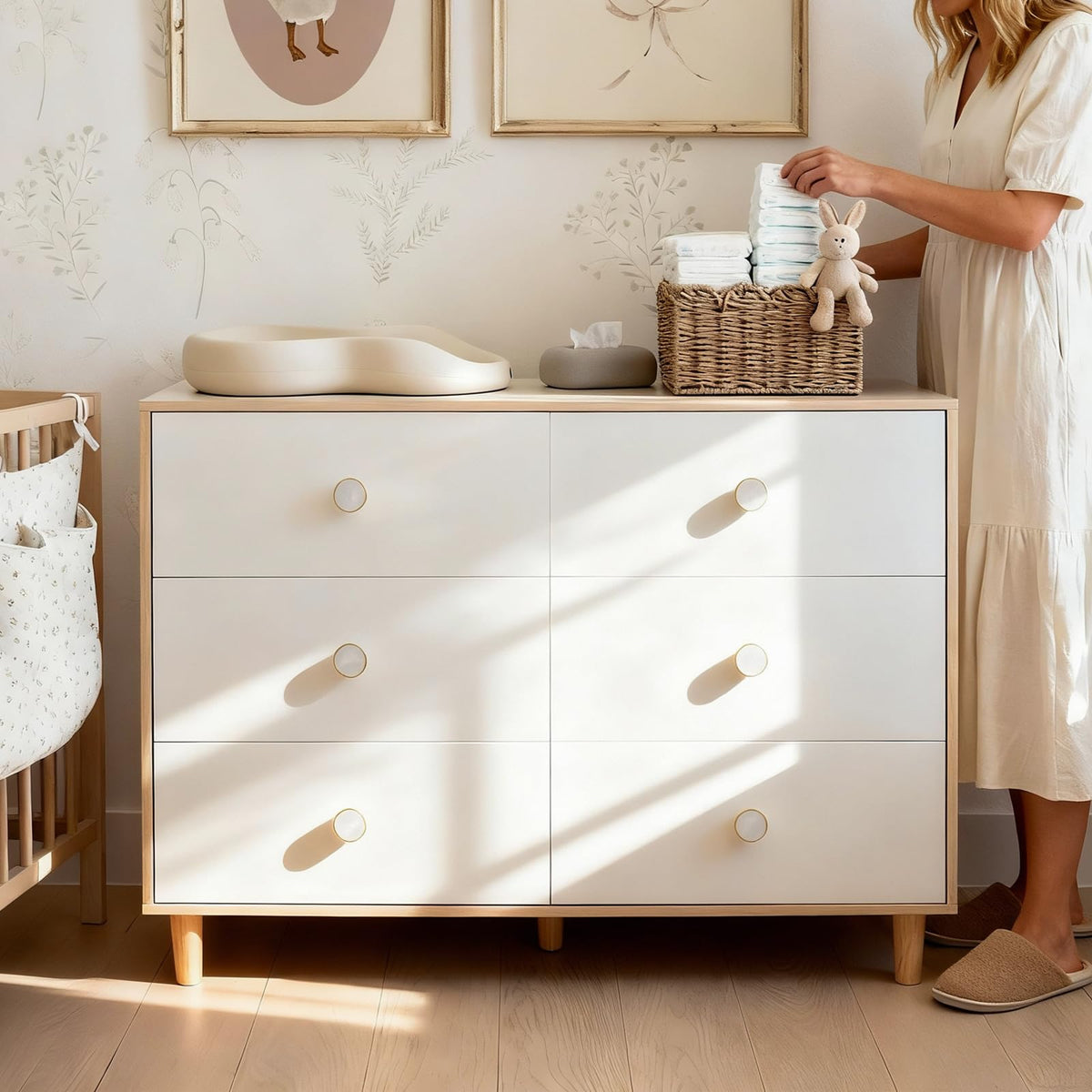 White 6 Drawer Baby Dresser D1009