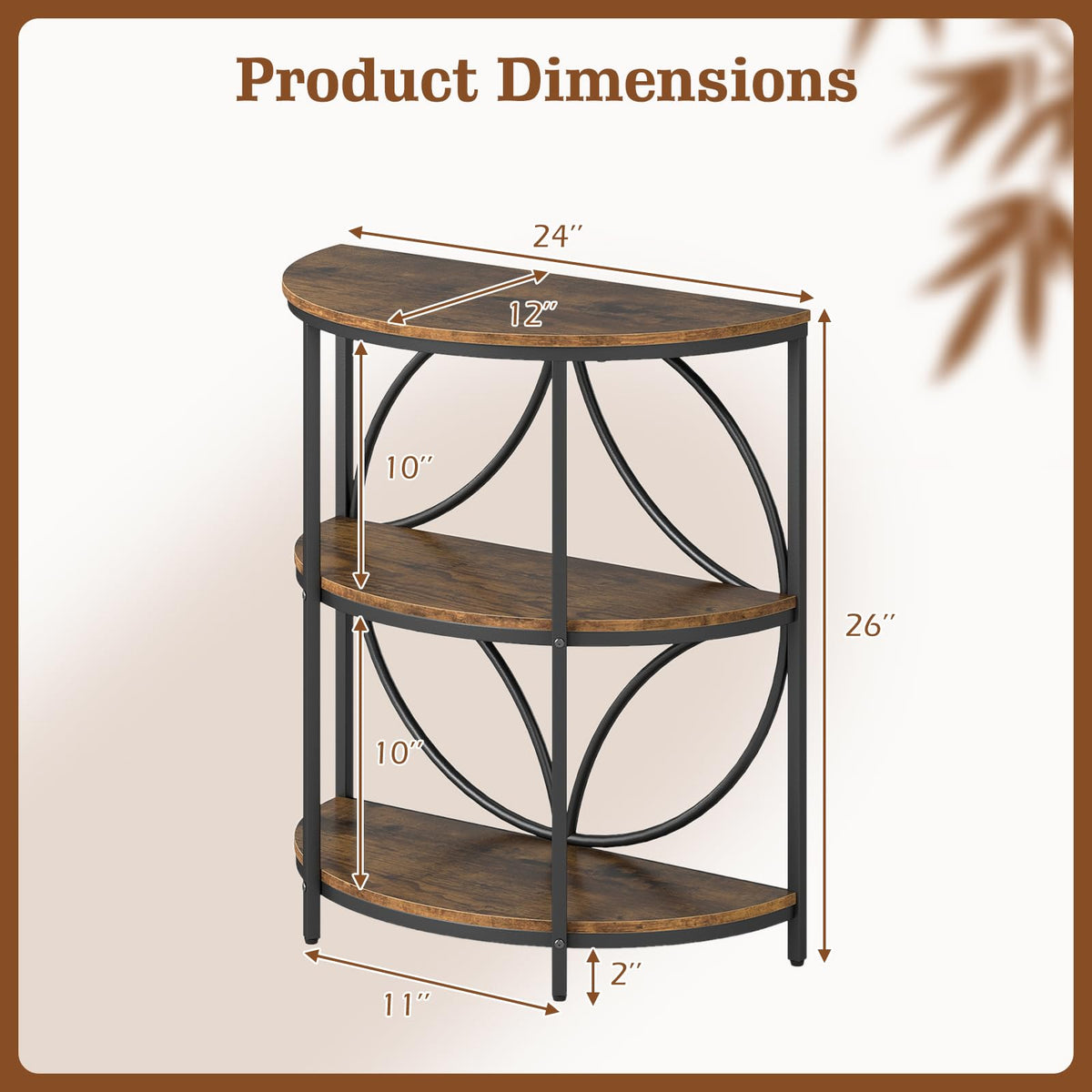 Half Round 3-Tier Sofa Side Table with Storage Shelves S2625