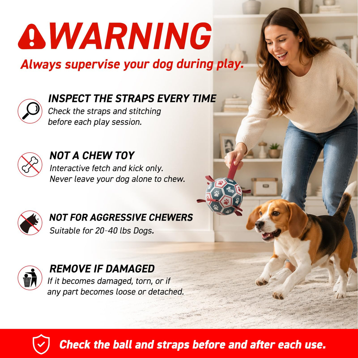 6 Inch Dog Soccer Ball with Straps Q636787