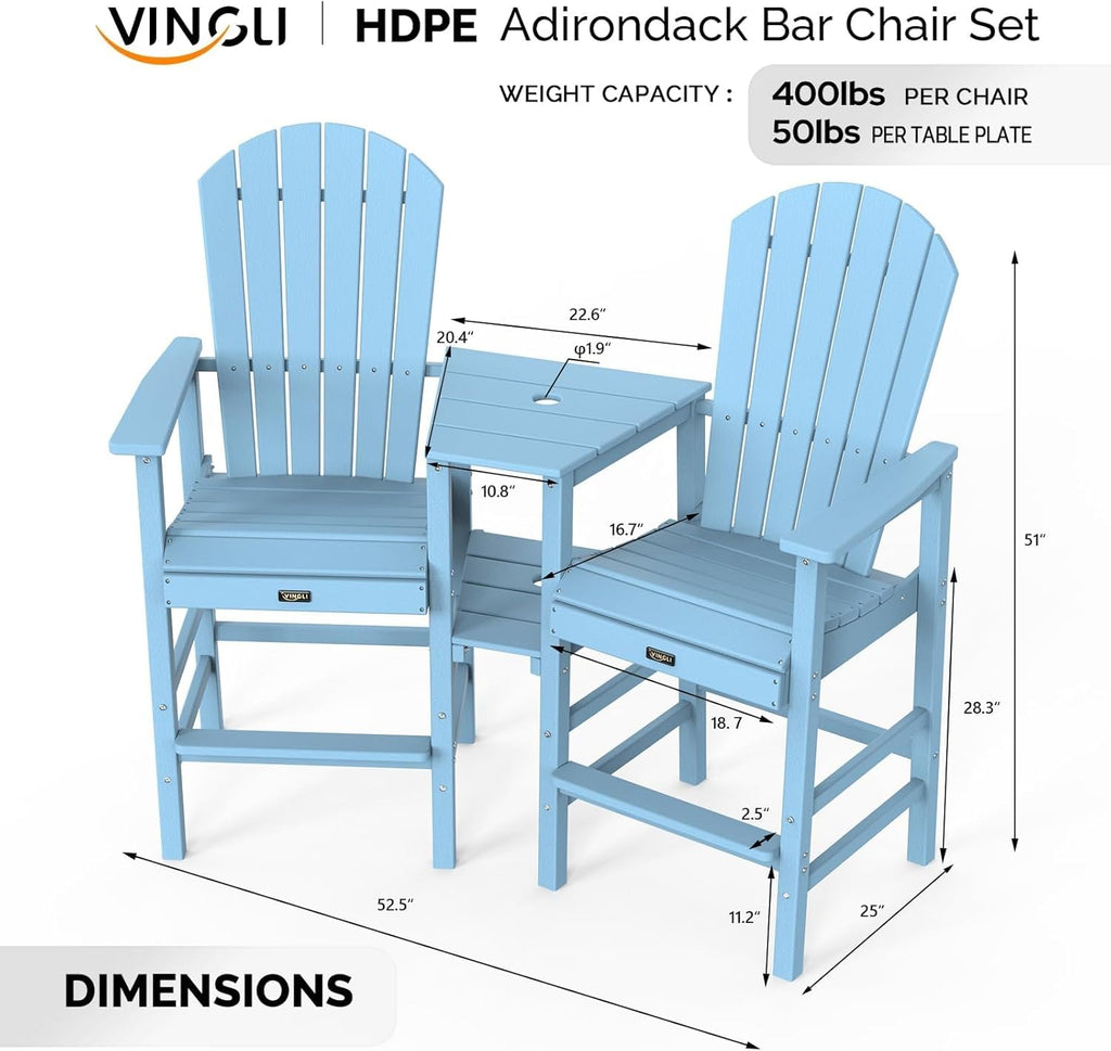 Blue Set of 2 Tall Adirondack Chairs with Dual Trays I7580