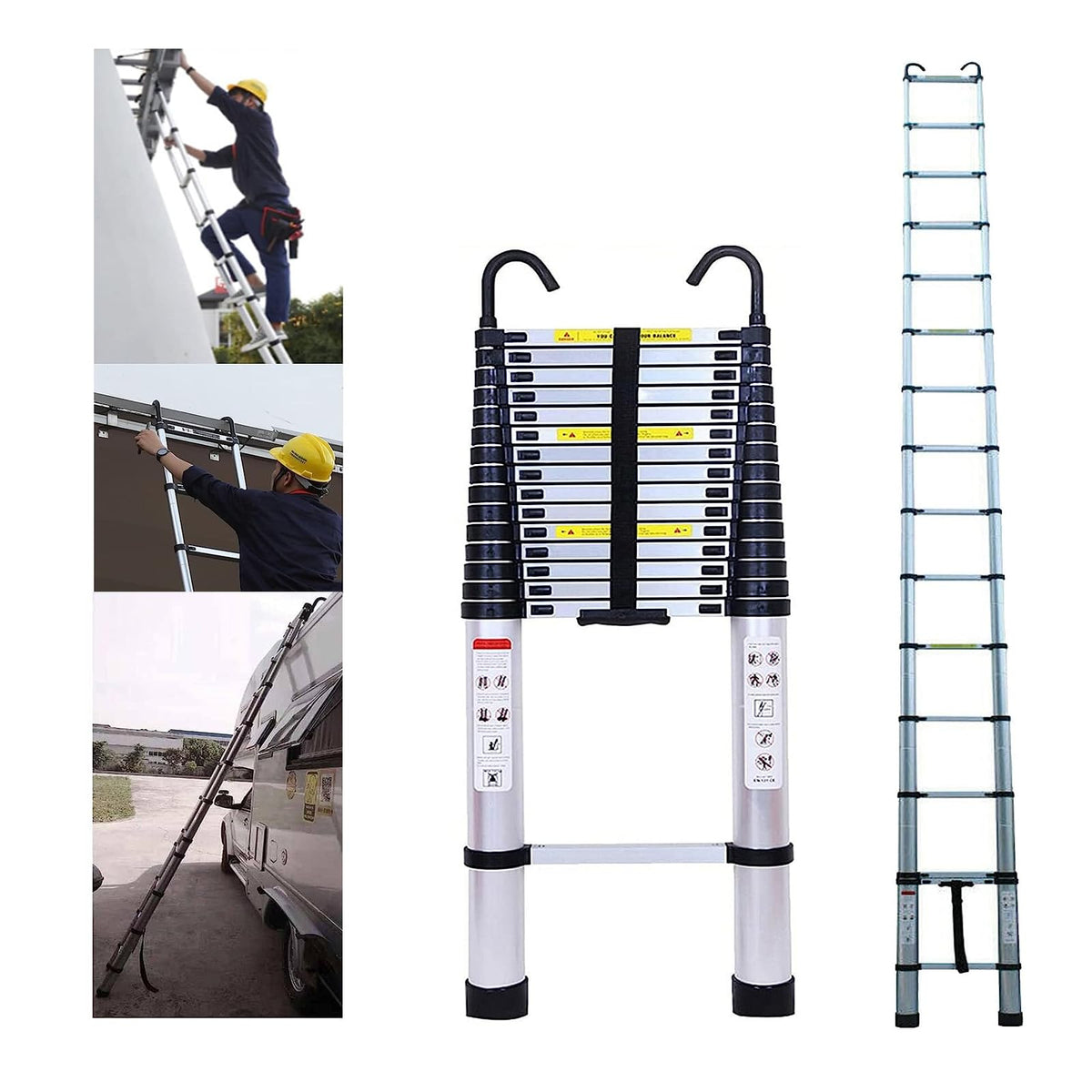 20FT Aluminum Telescoping Ladder with 2 Detachable Hooks, 330 lb Capacity H9325