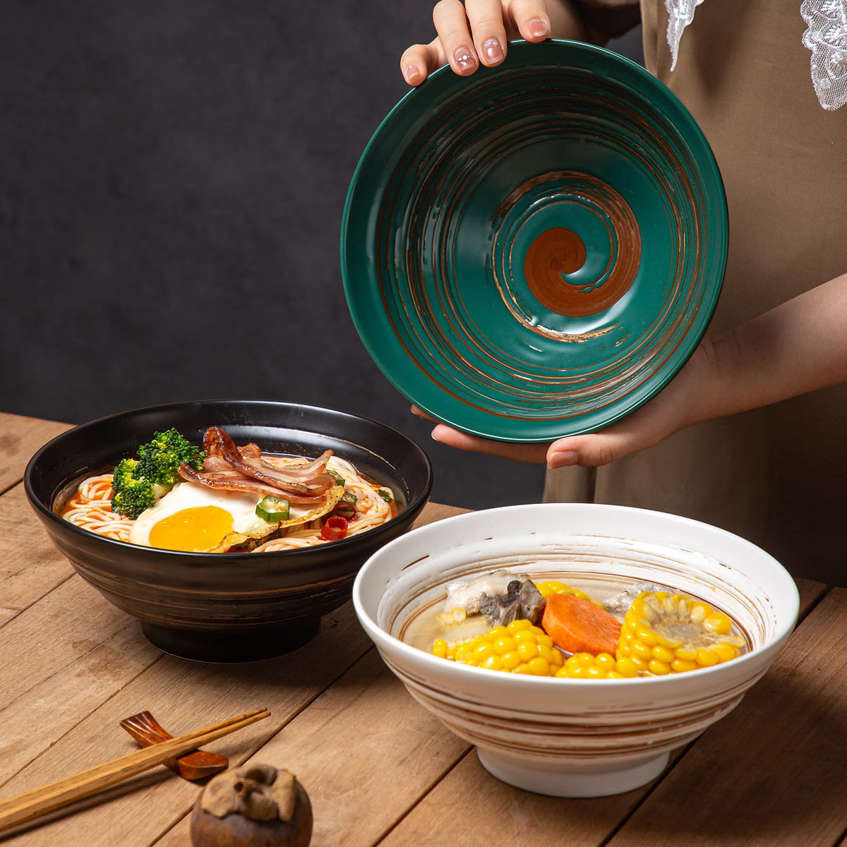 Multicolor Ceramic Ramen Bowl Set of 4 E49595