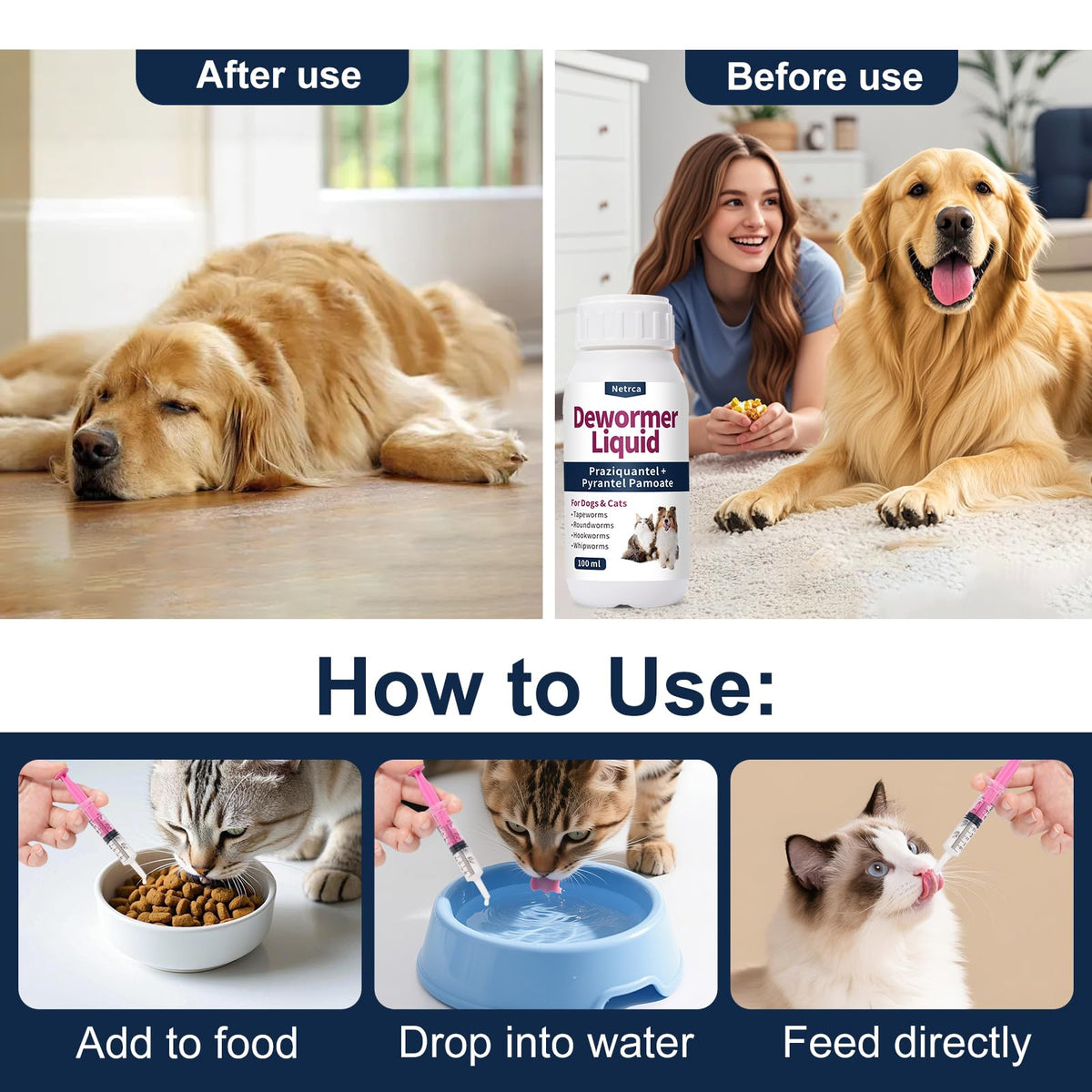 Dewormer Liquid for Dogs & Cats, 100ml W421688
