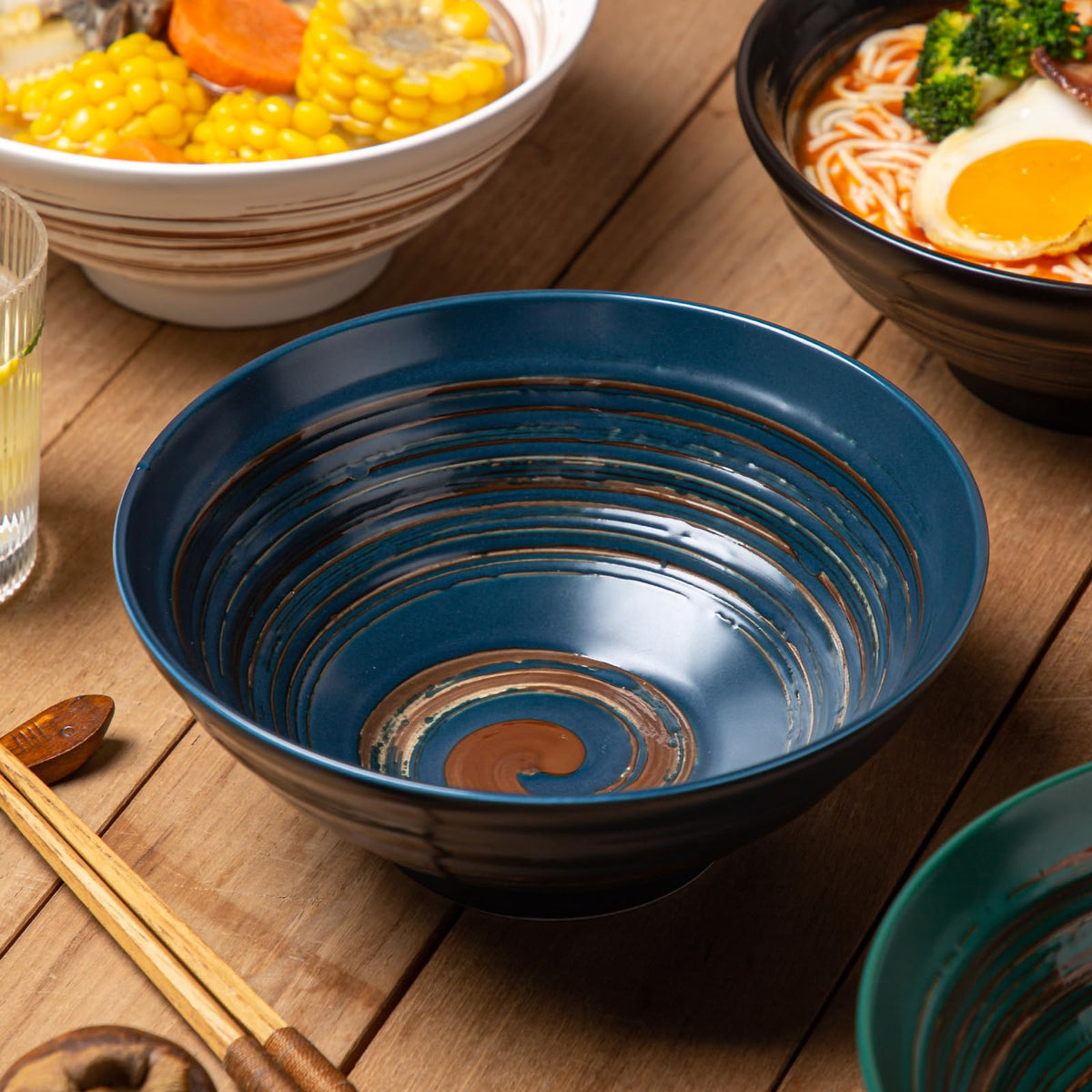 Multicolor Ceramic Ramen Bowl Set of 4 E49595