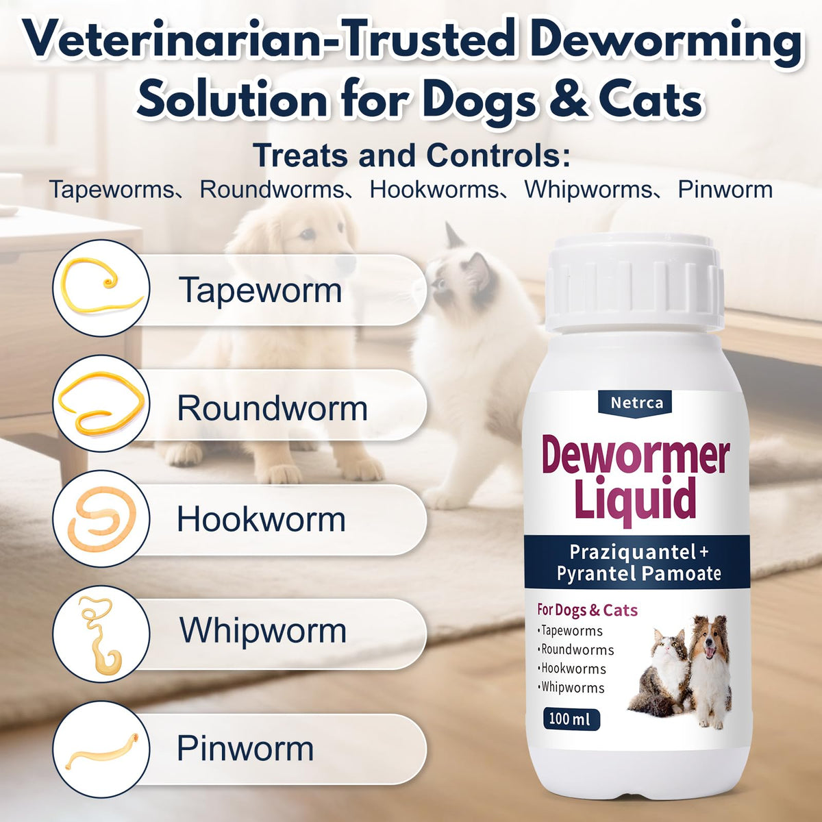 Dewormer Liquid for Dogs & Cats, 100ml W421688
