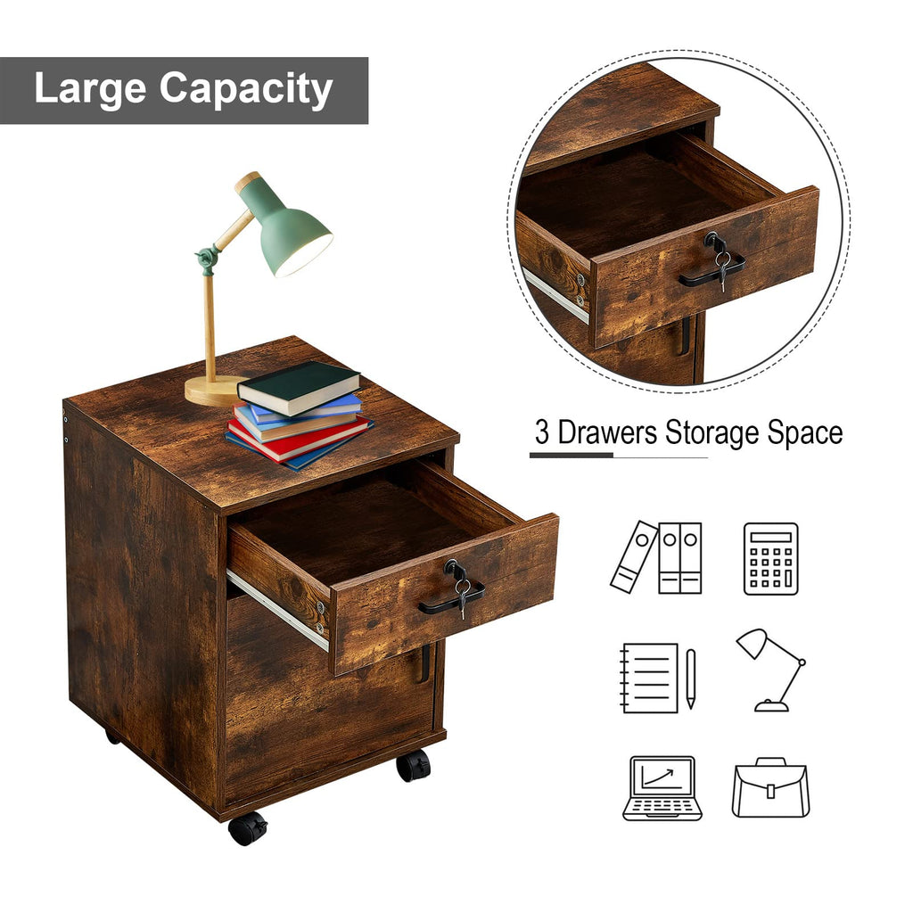 1 Drawer Wood File Cabinet with Lock and Wheels B570377