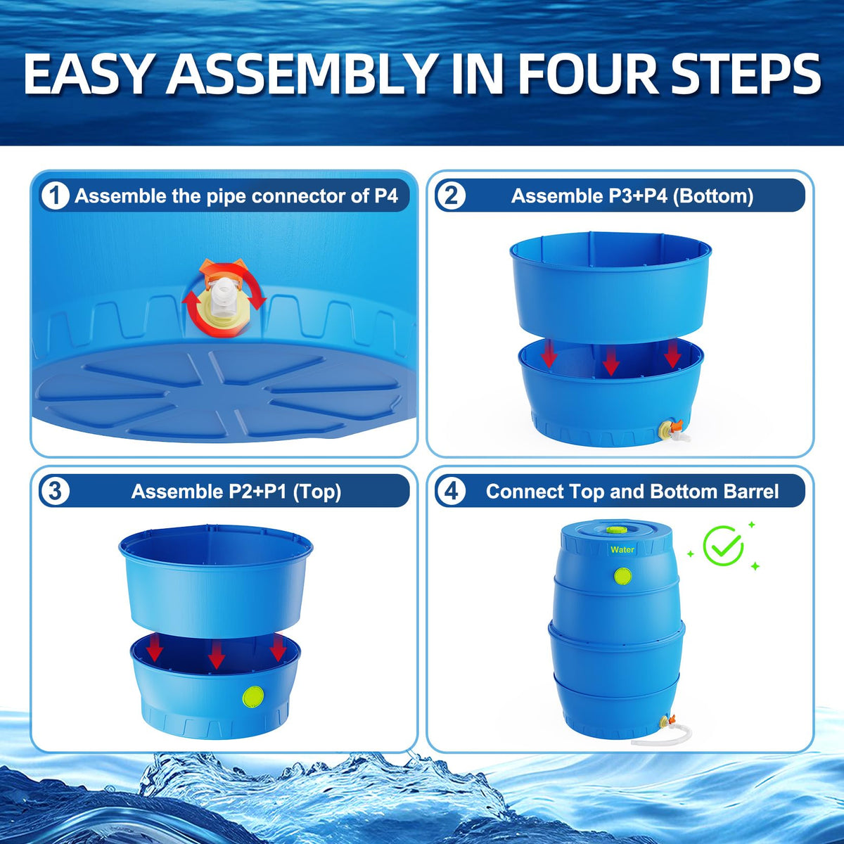 50 Gallon Blue BPA-Free Water Storage Barrel with Spigot Y652427