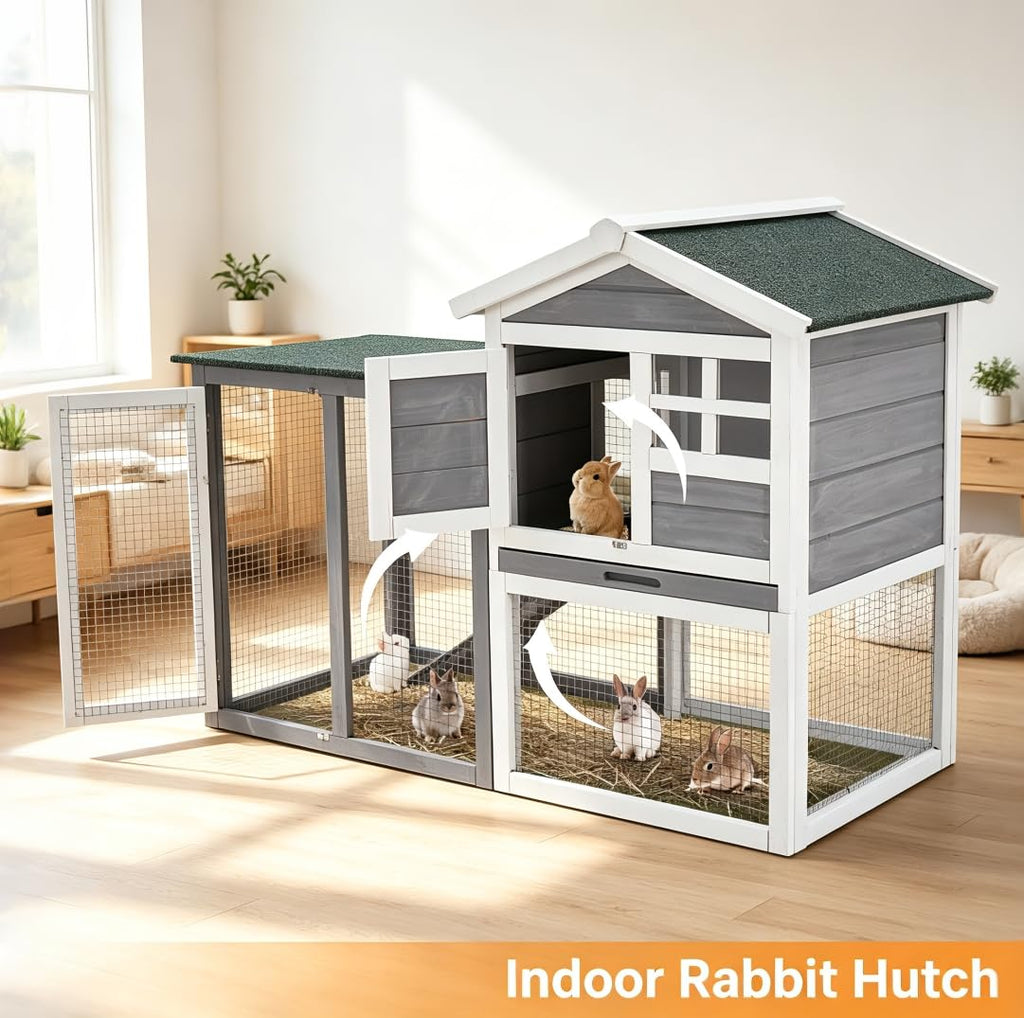 48" 2-Story Wooden Rabbit Hutch with Ramp Y607052