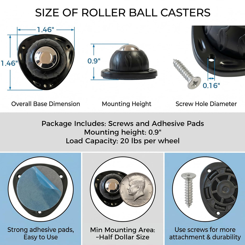 Black 4pcs Self Adhesive Caster Wheels R652