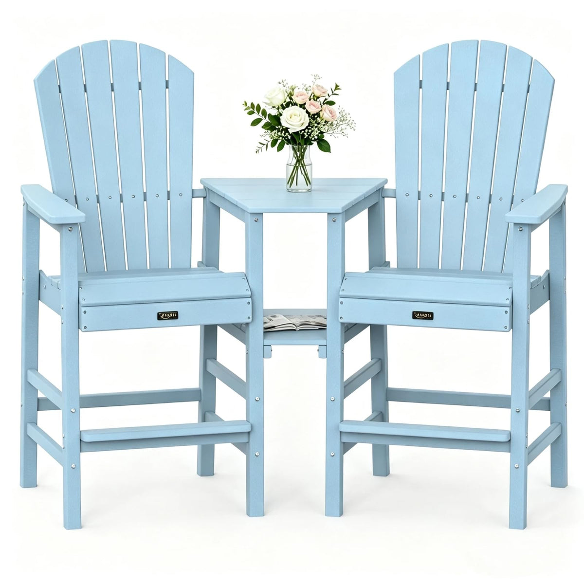 Blue Set of 2 Tall Adirondack Chairs with Dual Trays I7580