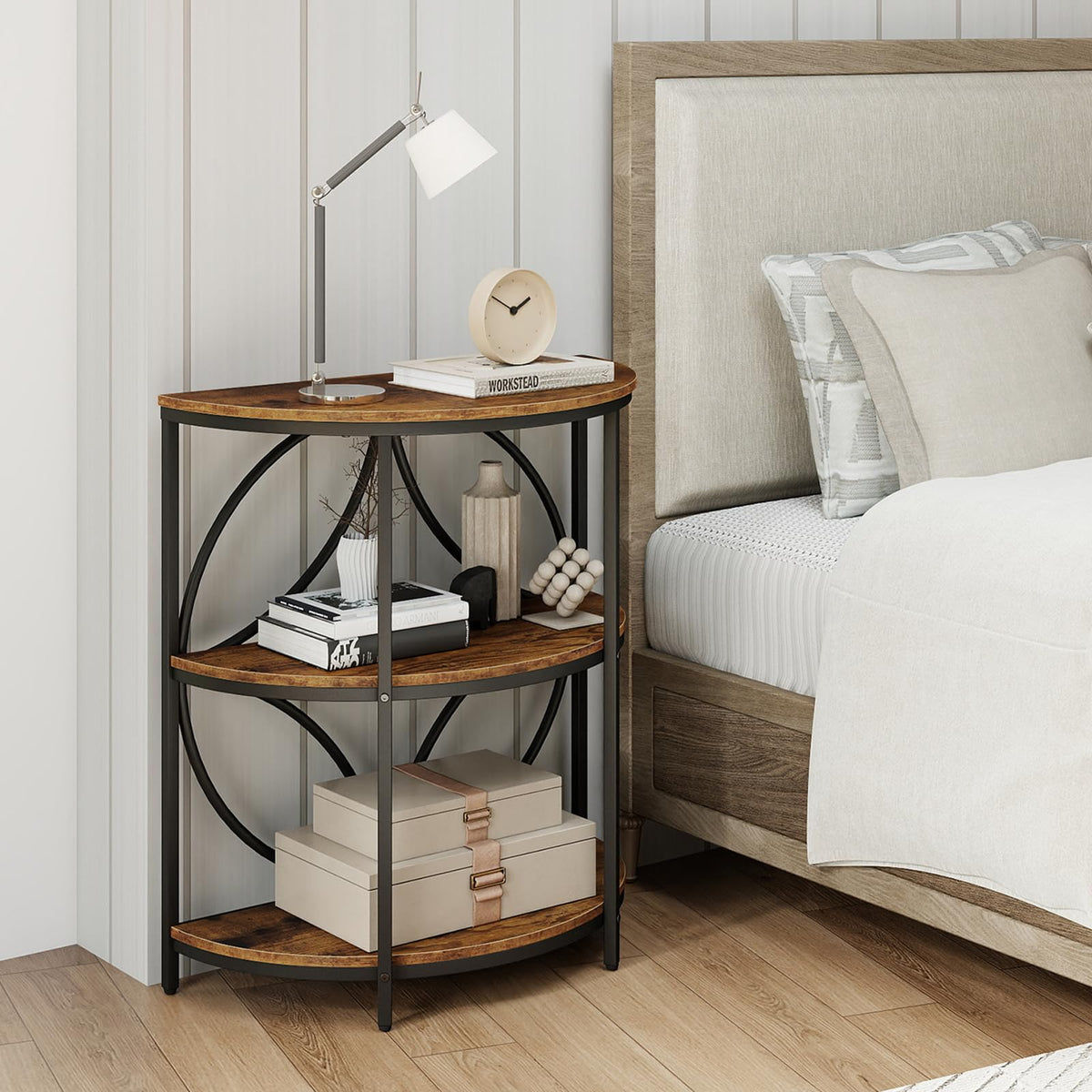 Half Round 3-Tier Sofa Side Table with Storage Shelves S2625