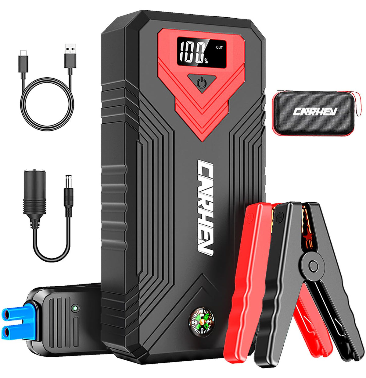 3000A 24000mAh 12V Jump Starter with LED Light and USB QC 3.0 I347