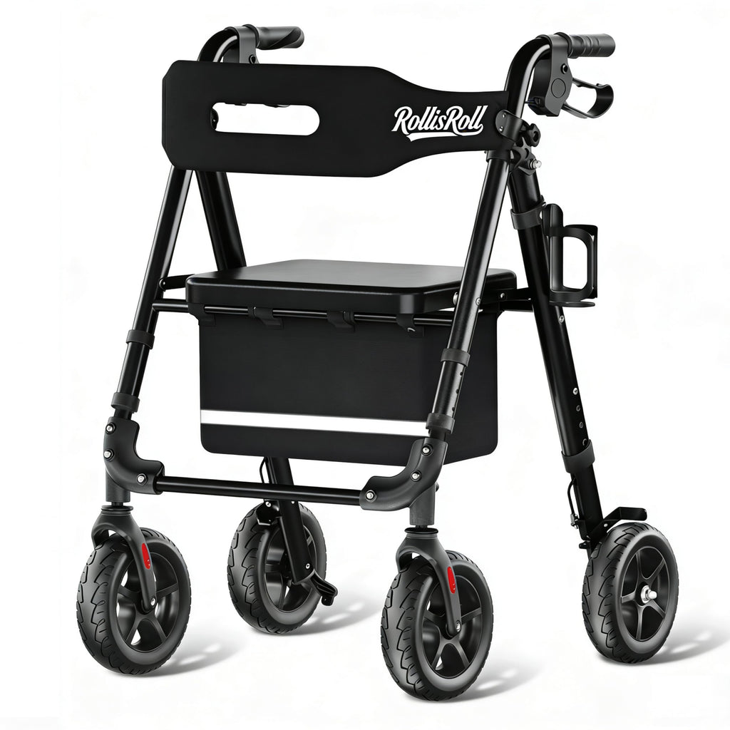 Lightweight Foldable Rollator Walker with 8" Rubber Wheels, 350lb Capacity, Black P784476