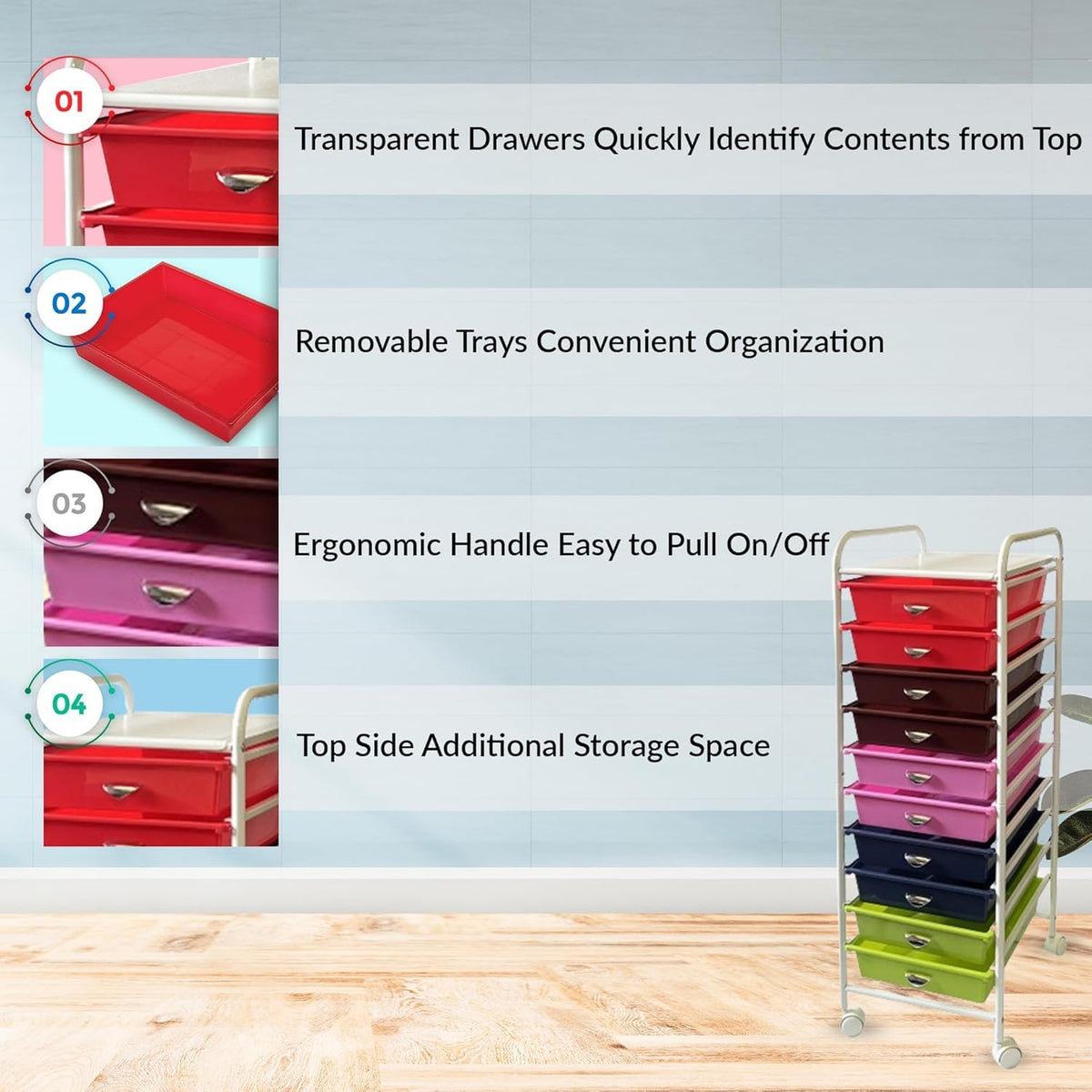 10 Drawer Rolling Storage Organizer D819
