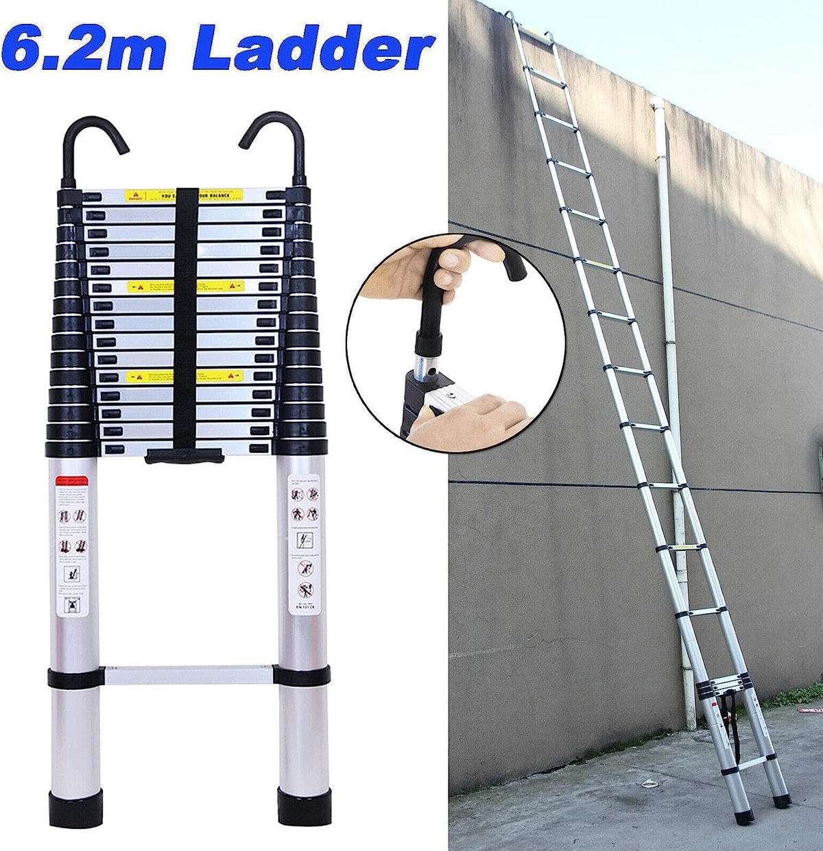 20FT Aluminum Telescoping Ladder with 2 Detachable Hooks, 330 lb Capacity H9325