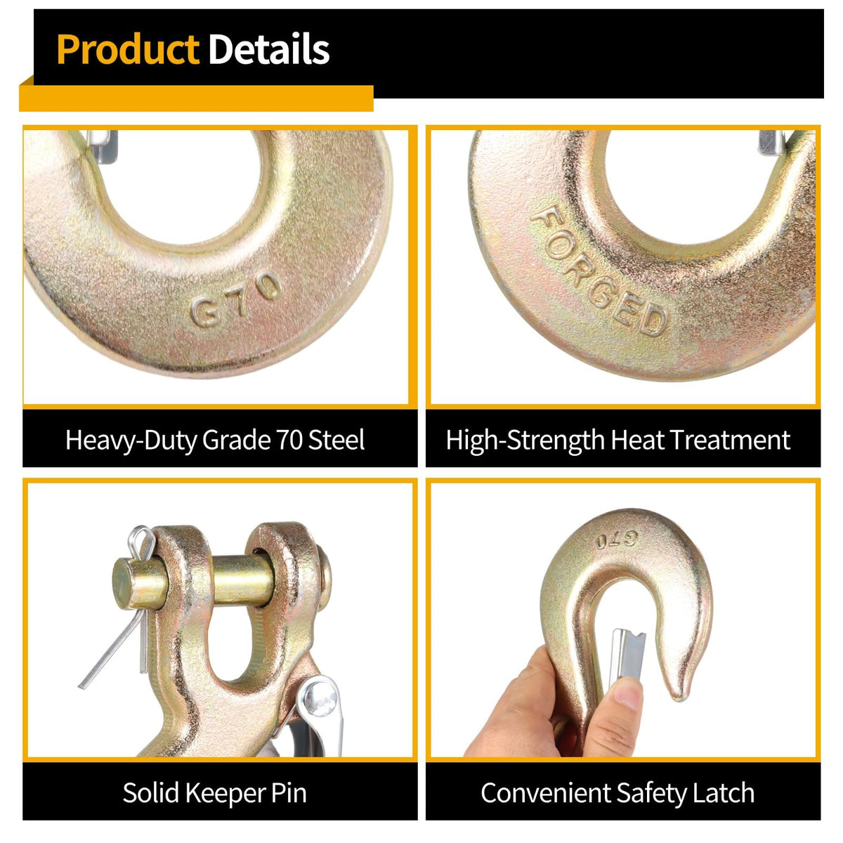 4-Pack 3/8 Forged Clevis Slip Hooks with Safety Latch I42803