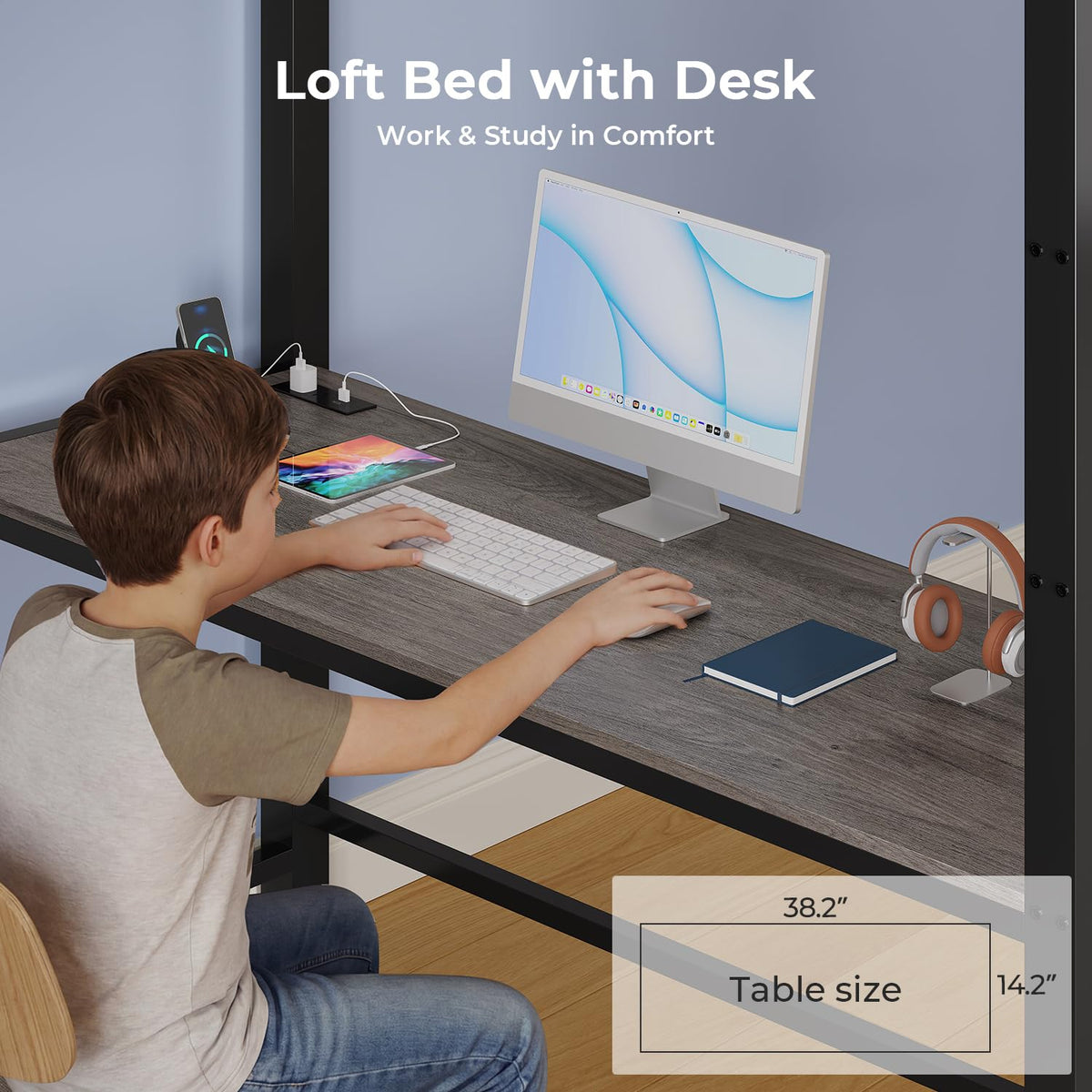 Twin Loft Bed with Desk and Storage Drawers T242690
