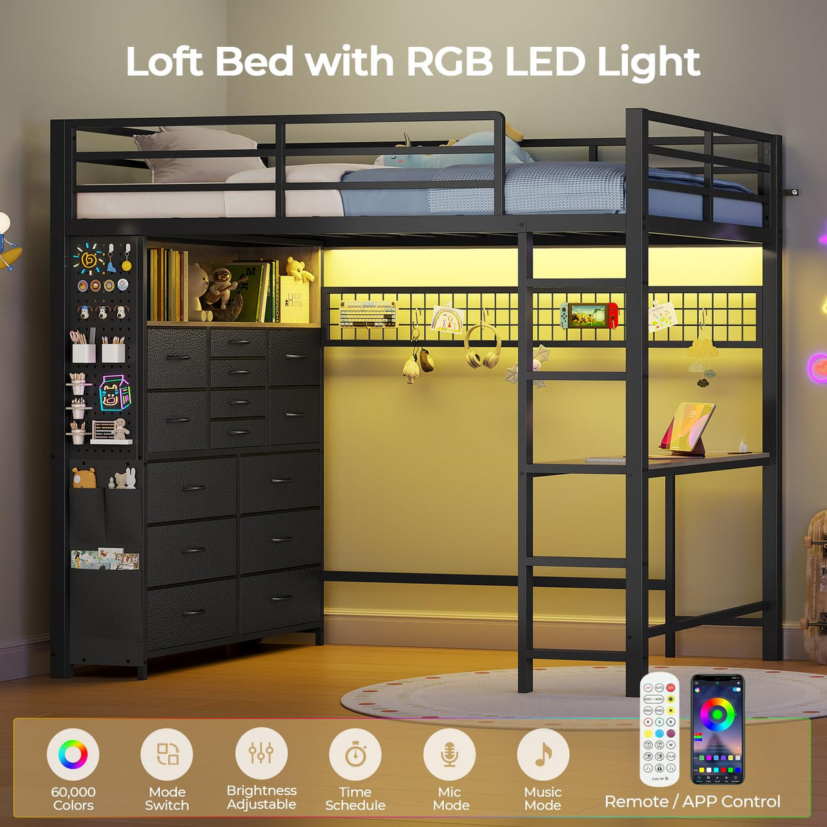 Twin Loft Bed with Desk and Storage Drawers T242690