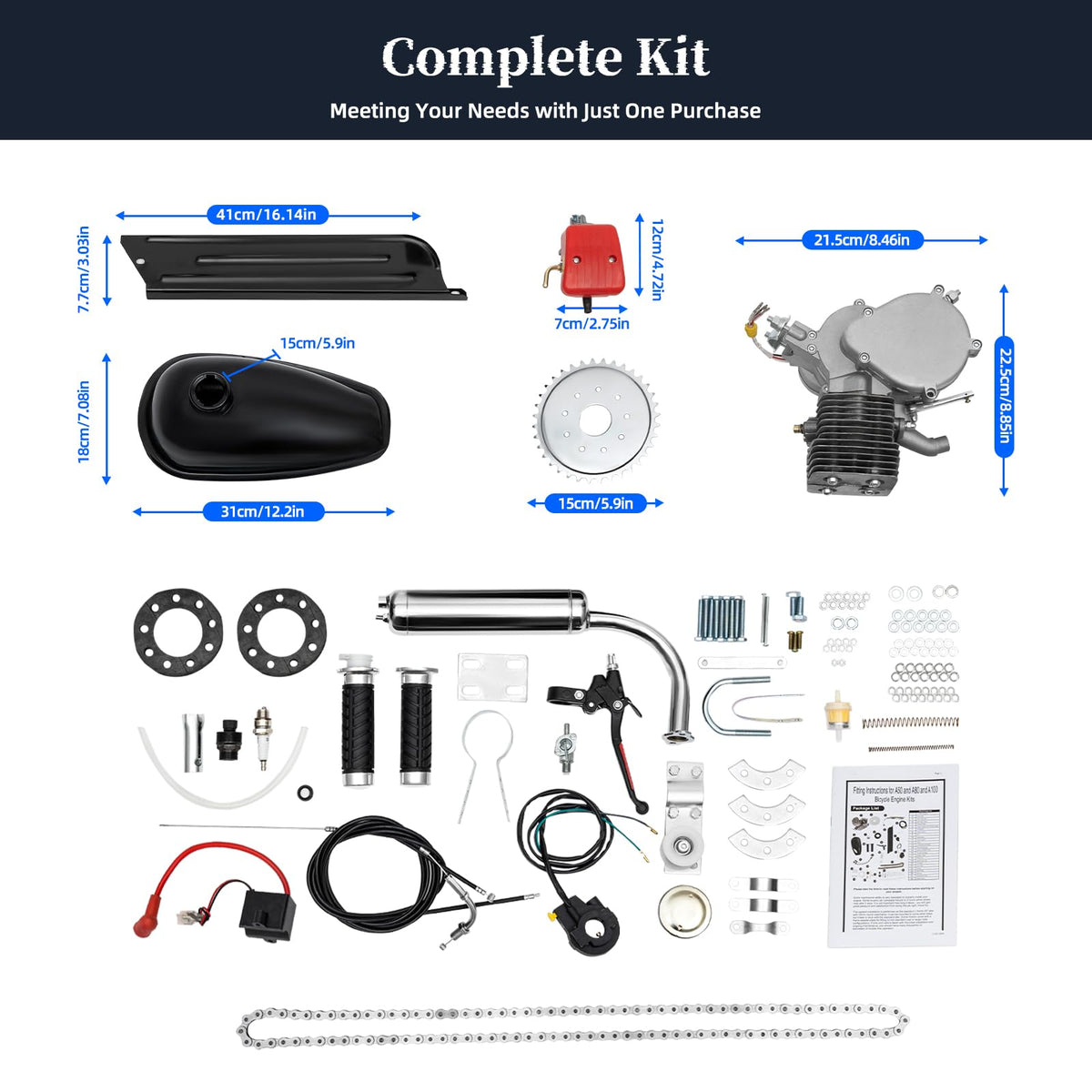100CC 2 Stroke Bicycle Engine Kit with CDI Ignition and 36-Tooth Sprocket Z243