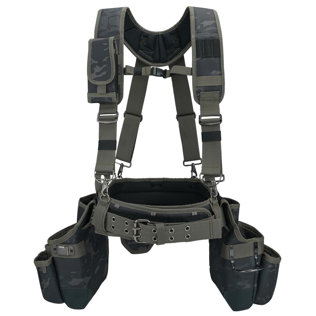 Camo Tool Belt with Suspenders Tool Pouch Organizer Heavy Duty J861