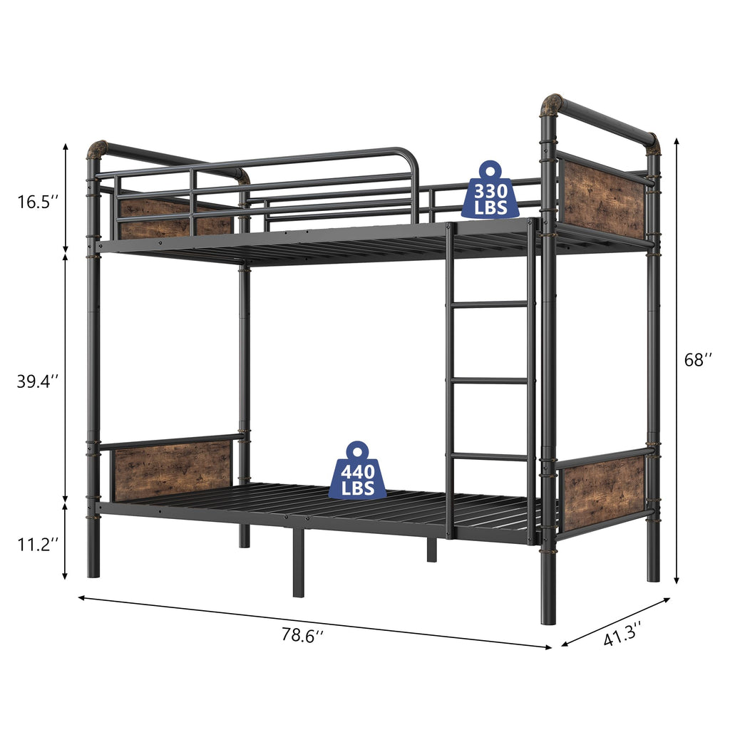 Twin Over Twin Metal Bunk Bed with Ladder and Guardrail R8197