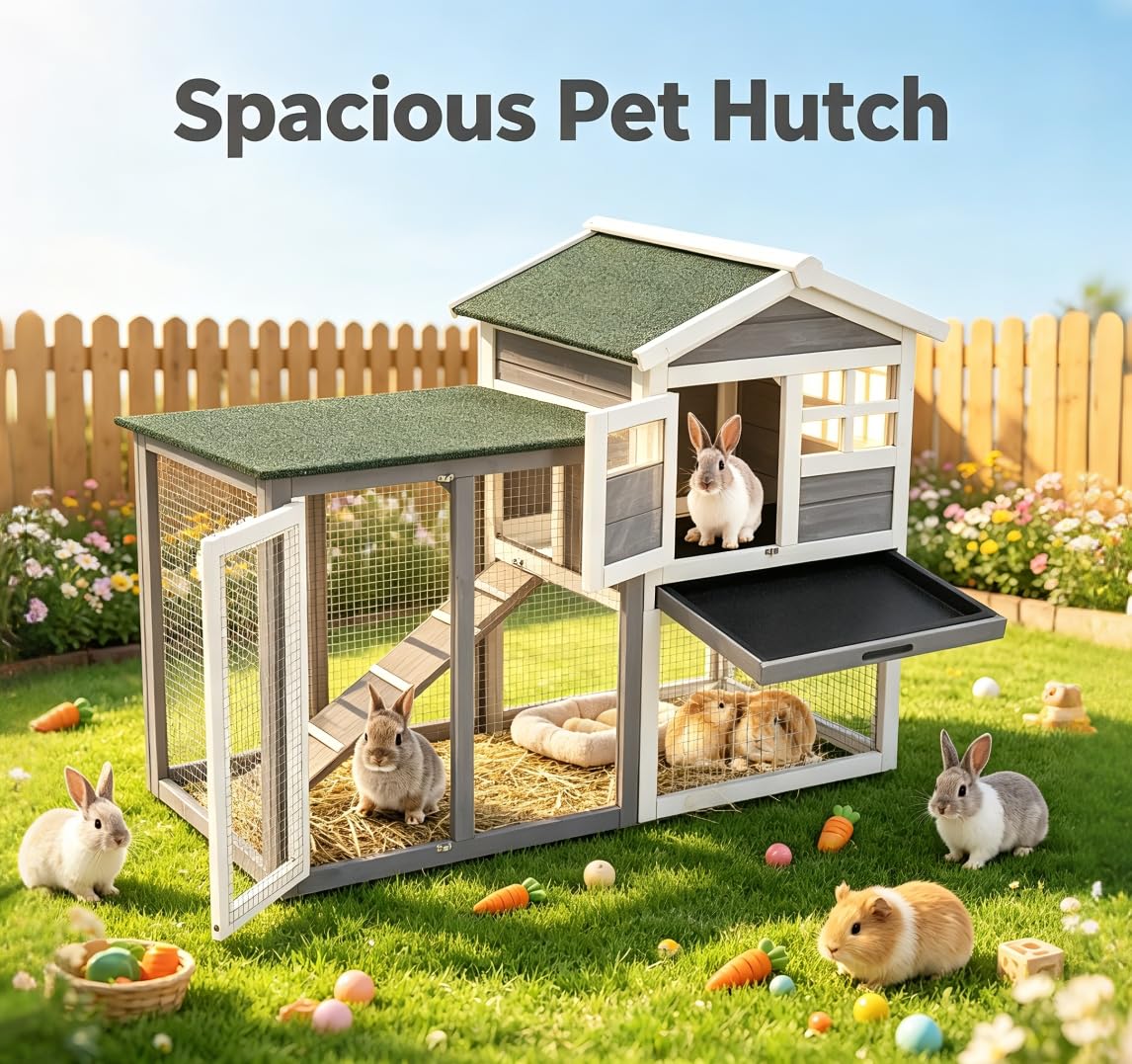 48" 2-Story Wooden Rabbit Hutch with Ramp Y607052