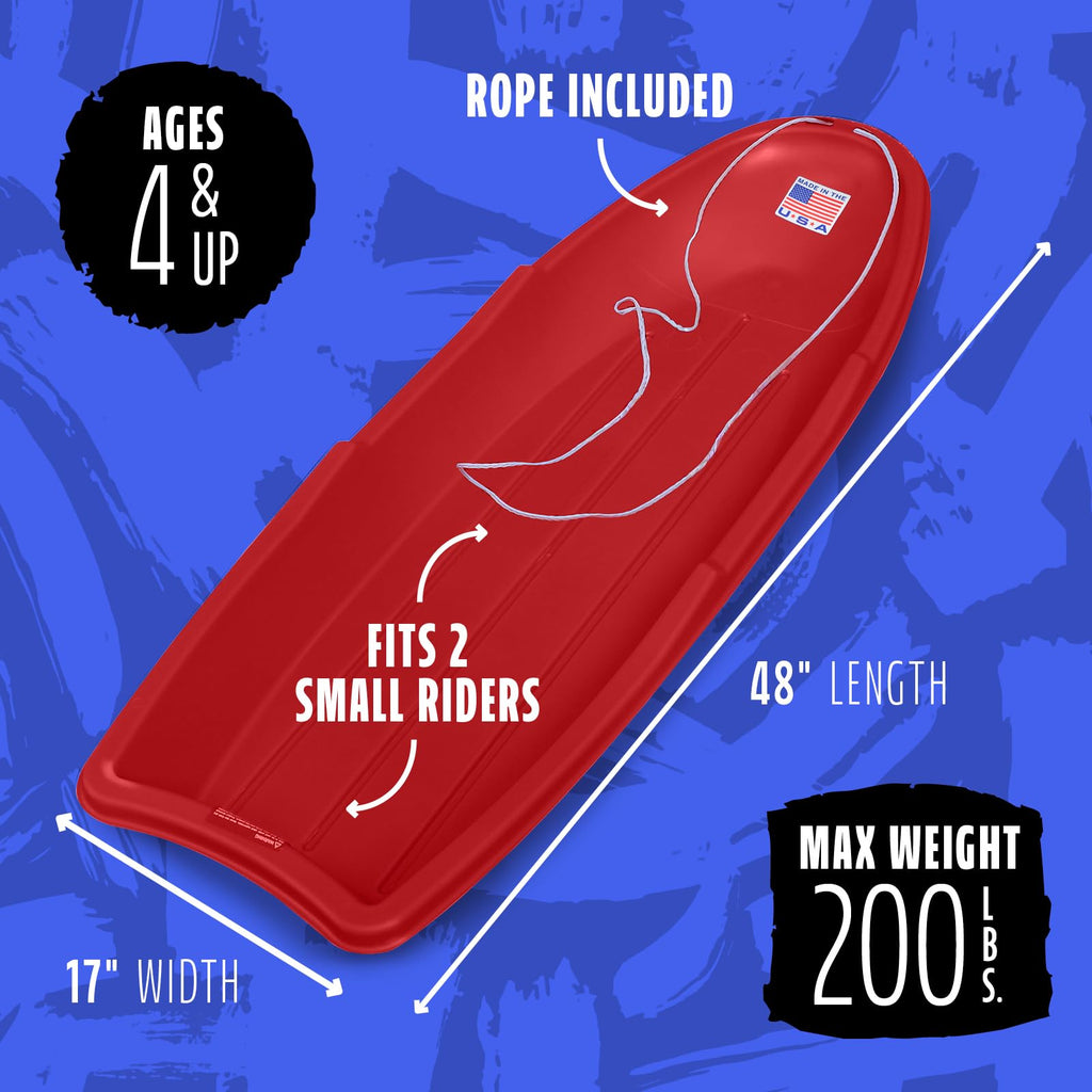 Red 48 Inch Plastic Toboggan Snow Sled O986