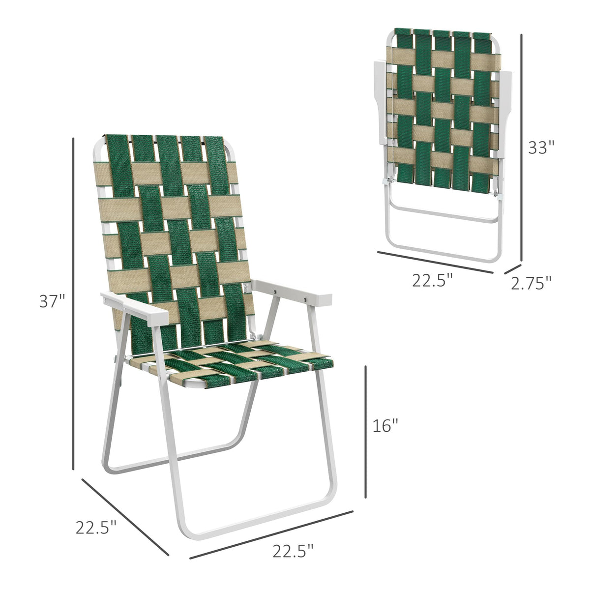 Set of 2 Oversized Folding Webbed Lawn Chairs with Armrests S176199