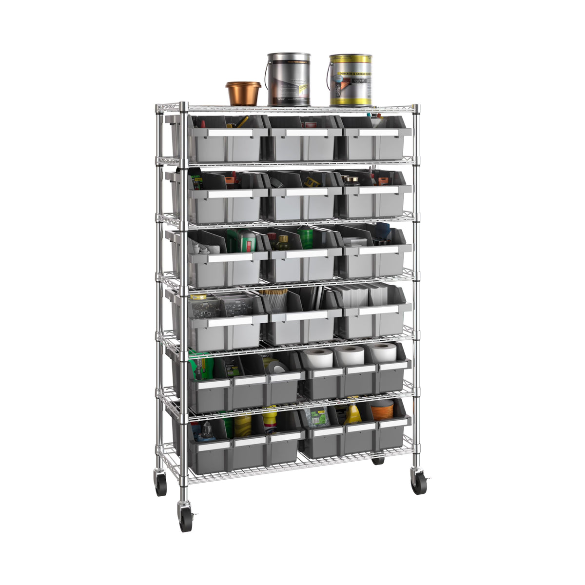 7-Tier 16-Bin Steel Wire Shelving Rack R179830