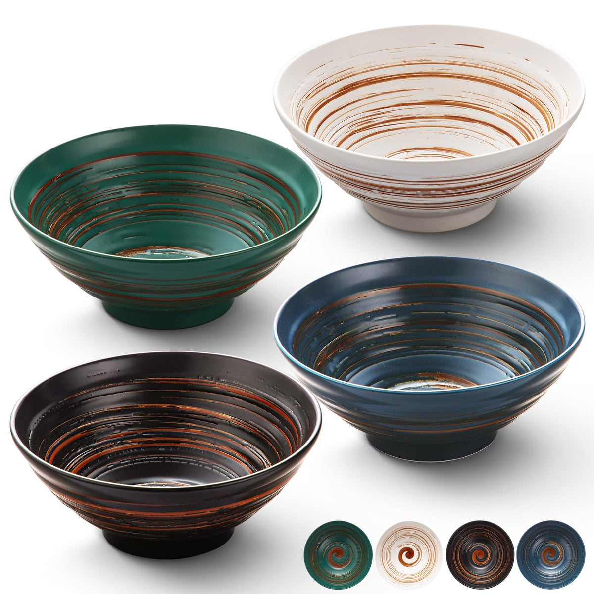 Multicolor Ceramic Ramen Bowl Set of 4 E49595