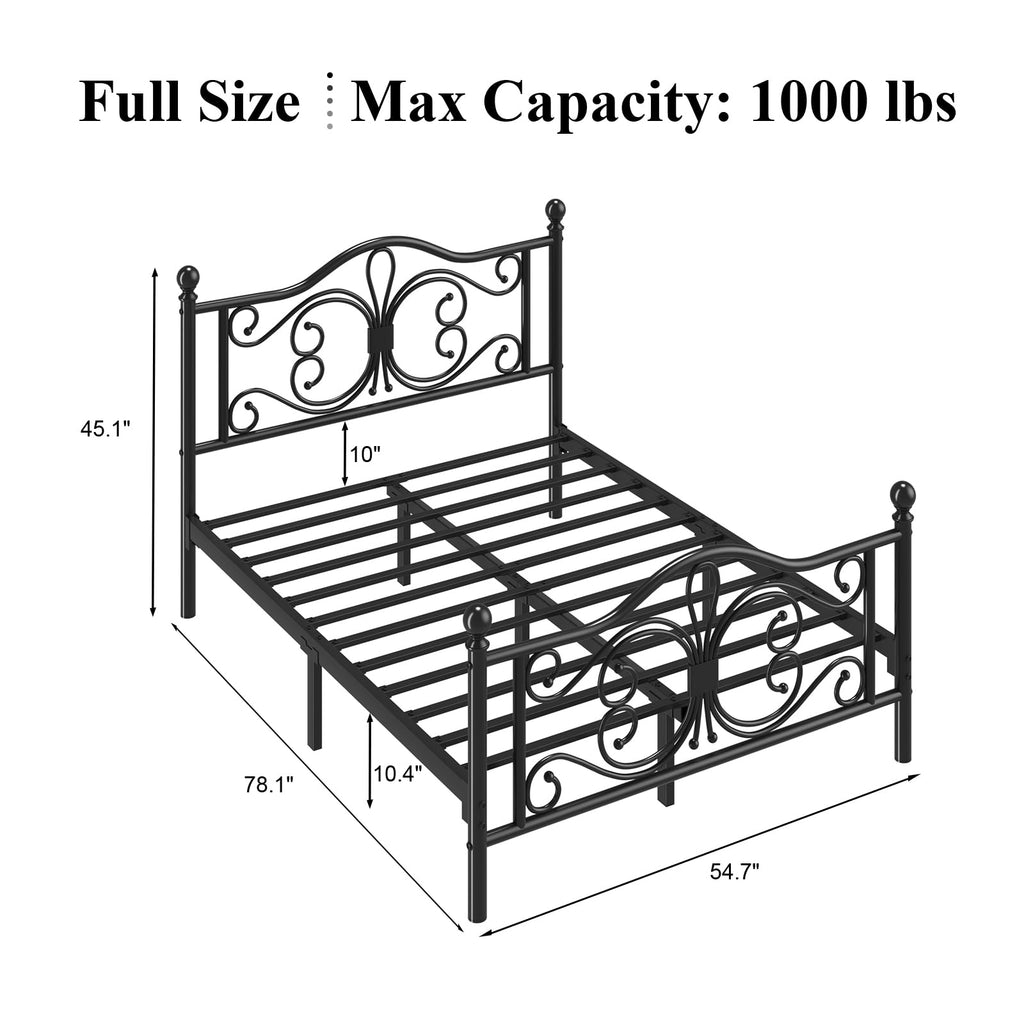 Black Full Bed Frame with Butterfly Pattern Headboard & Footboard D94200
