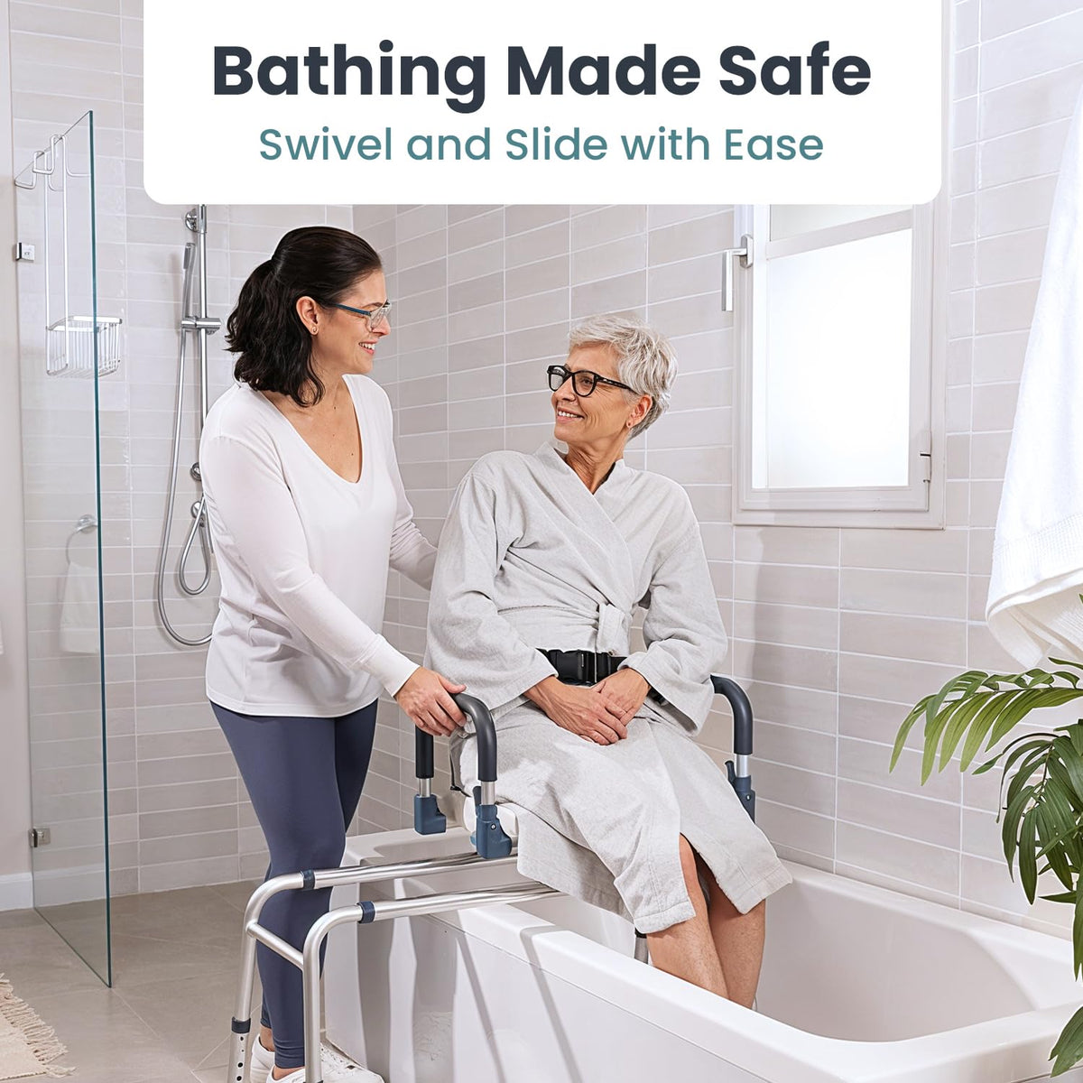 Dark Blue Sliding Shower Chair Tub Transfer Bench with Swivel Seat M251