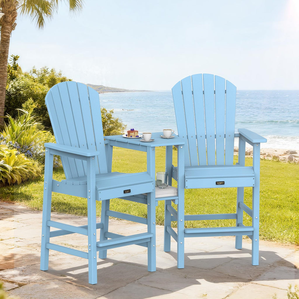 Blue Set of 2 Tall Adirondack Chairs with Dual Trays I7580